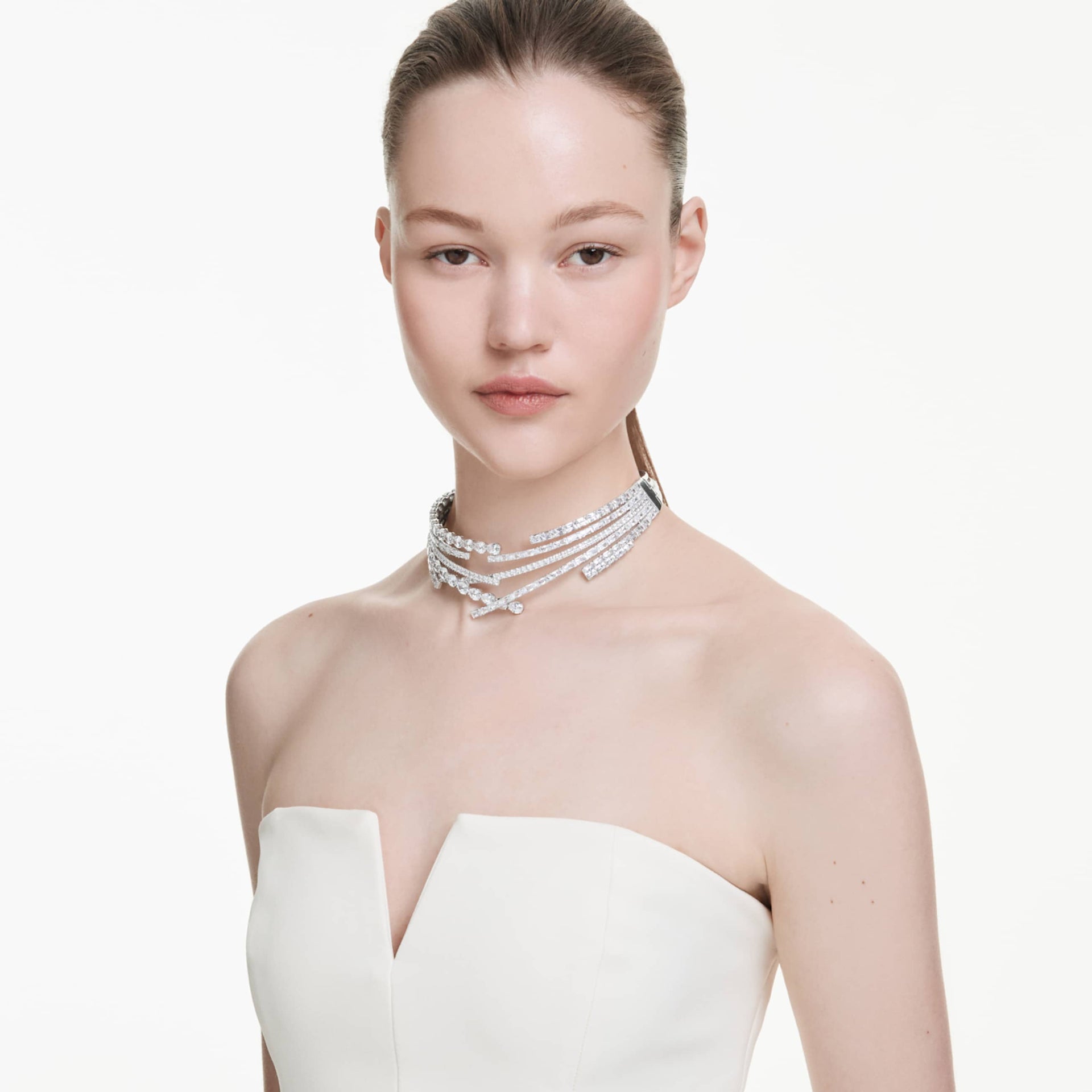 MATRIX CHOKER MIXED CUTS WHITE RHODIUM PLATED