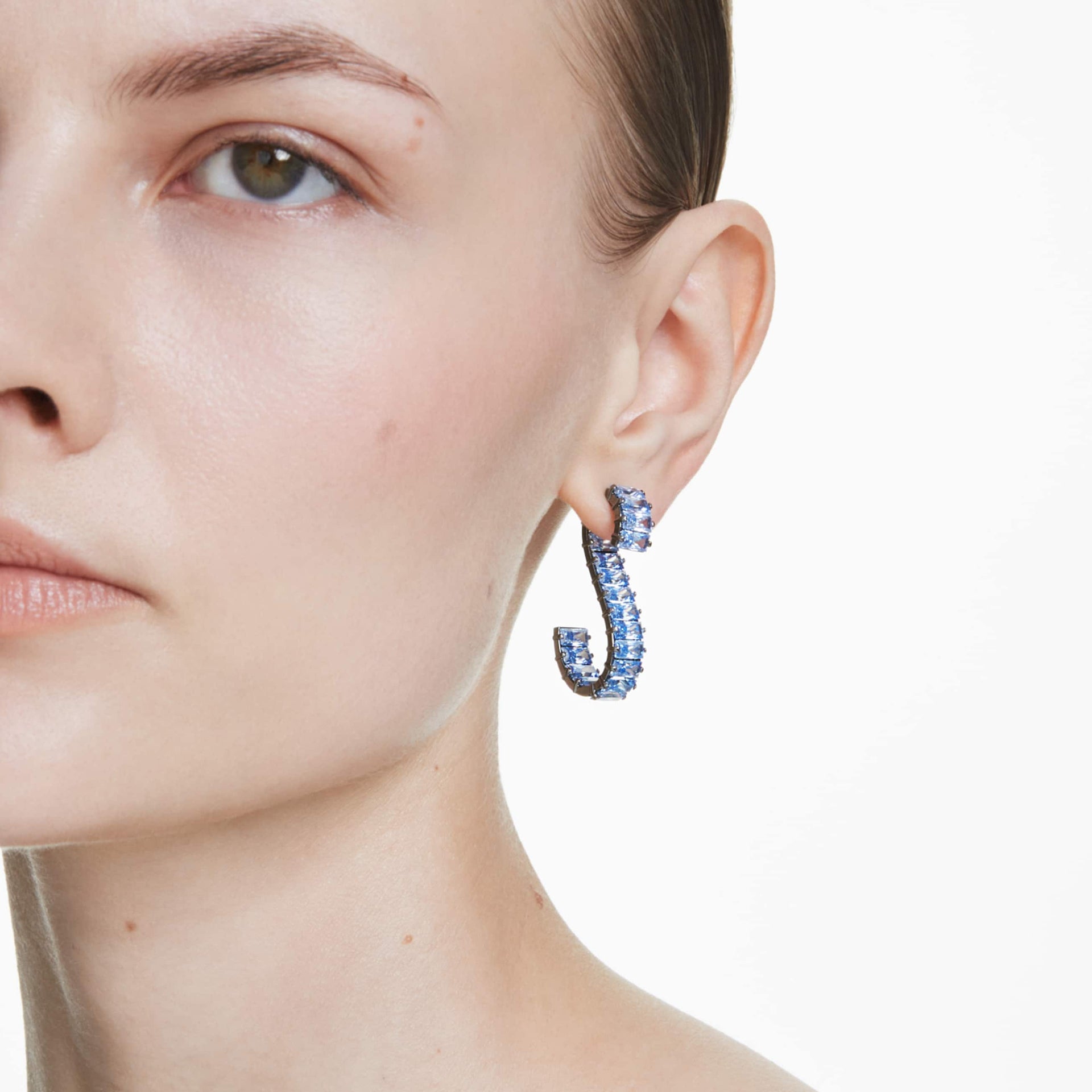 MATRIX DROP EARRINGS BAGUETTE CUT BLUE RUTHENIUM PLATED