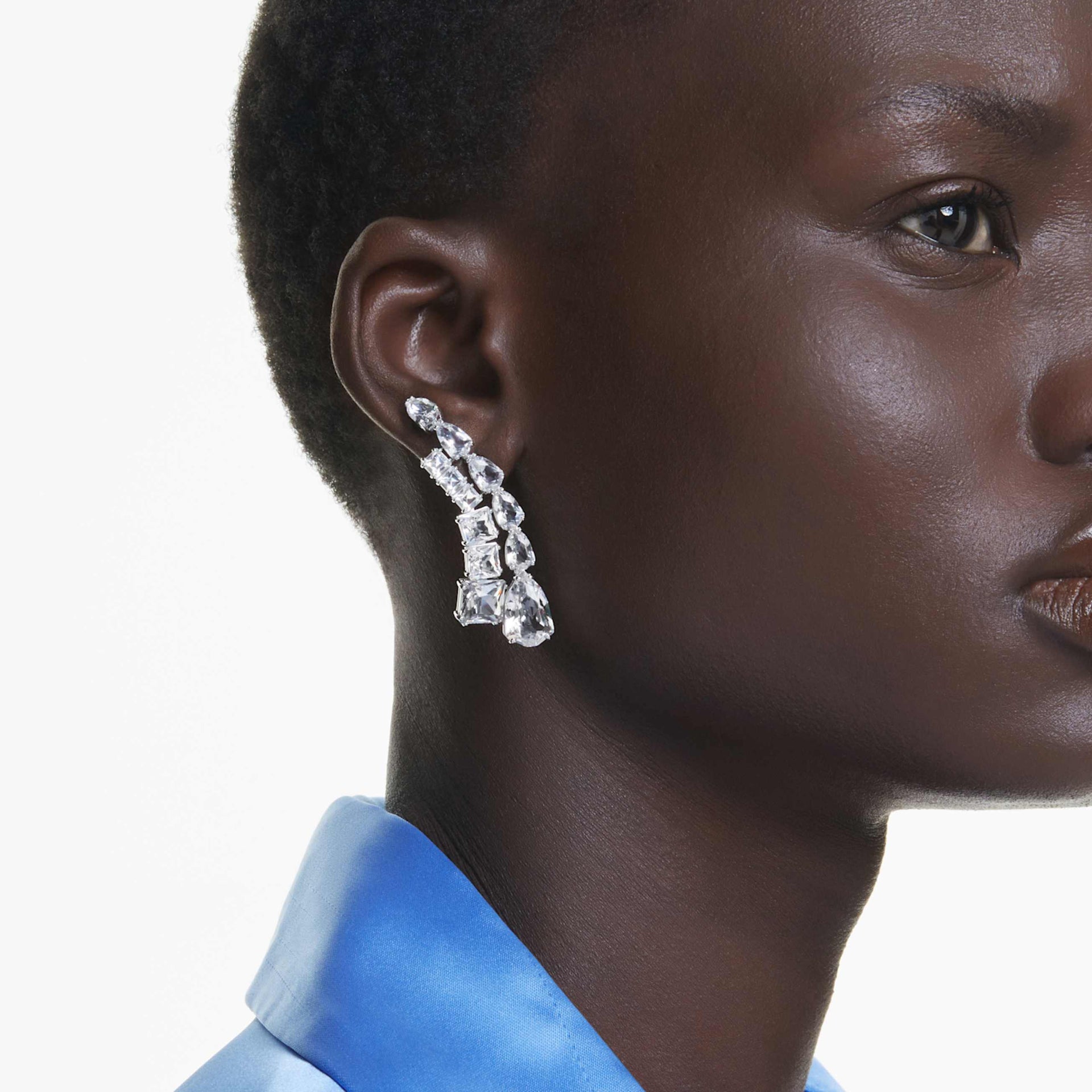 MATRIX DROP EARRINGS MIXED CUTS WHITE RHODIUM PLATED