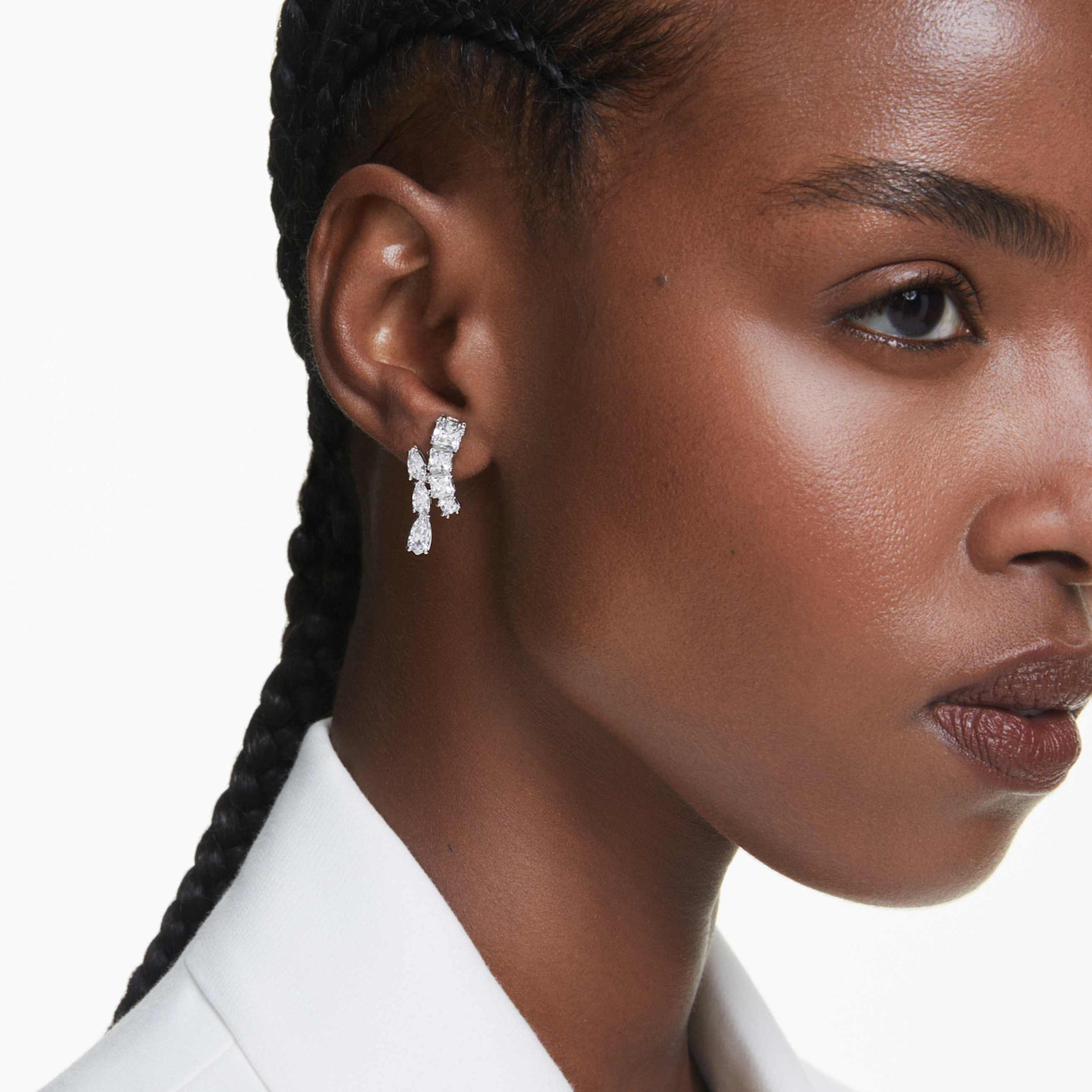 MATRIX DROP EARRINGS MIXED CUTS WHITE RHODIUM PLATED