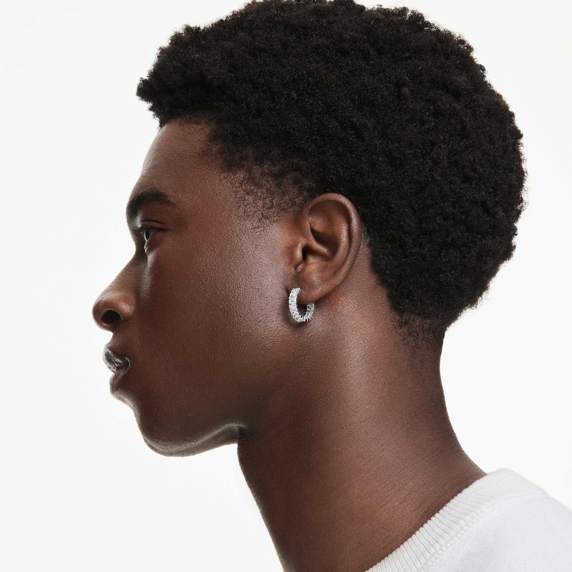 MATRIX HOOP EARRINGS BAGUETTE CUT WHITE RHODIUM PLATED