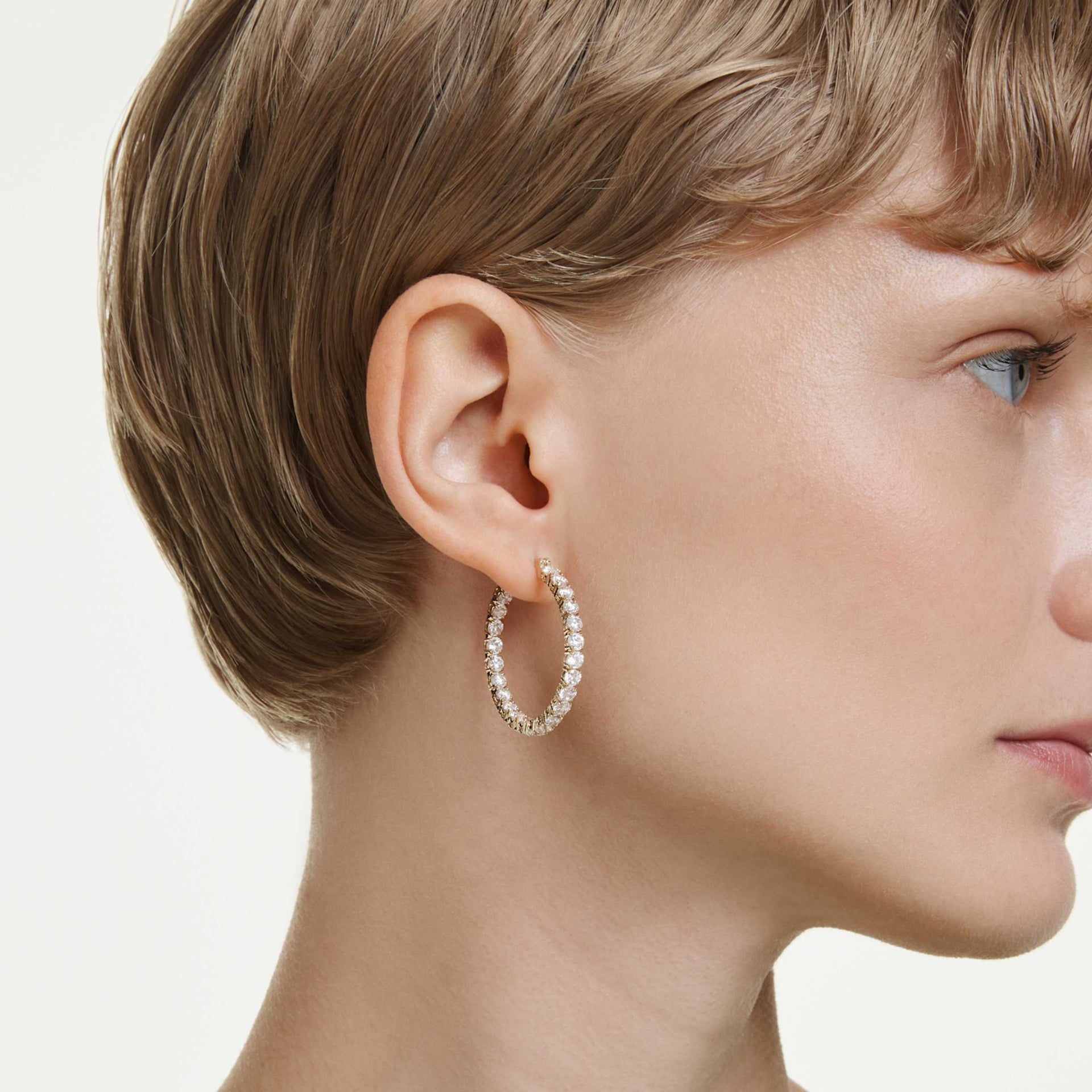 MATRIX HOOP EARRINGS ROUND CUT WHITE GOLD TONE PLATED