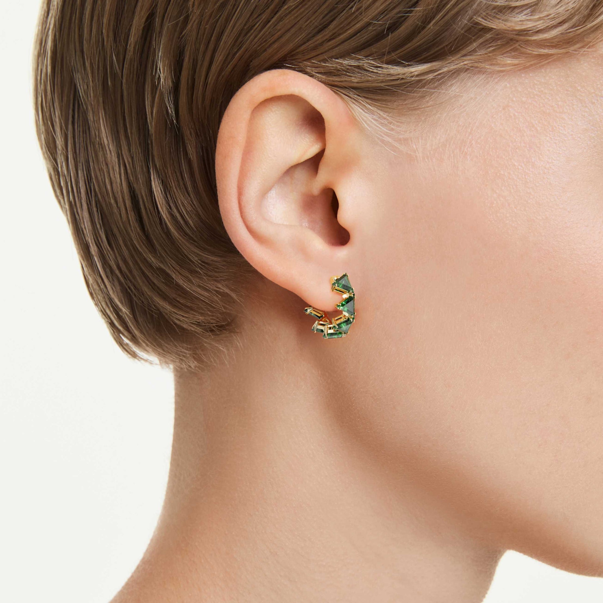MATRIX HOOP EARRINGS TRIANGLE CUT TRIANGLE MINI GREEN GOLD TONE PLATED