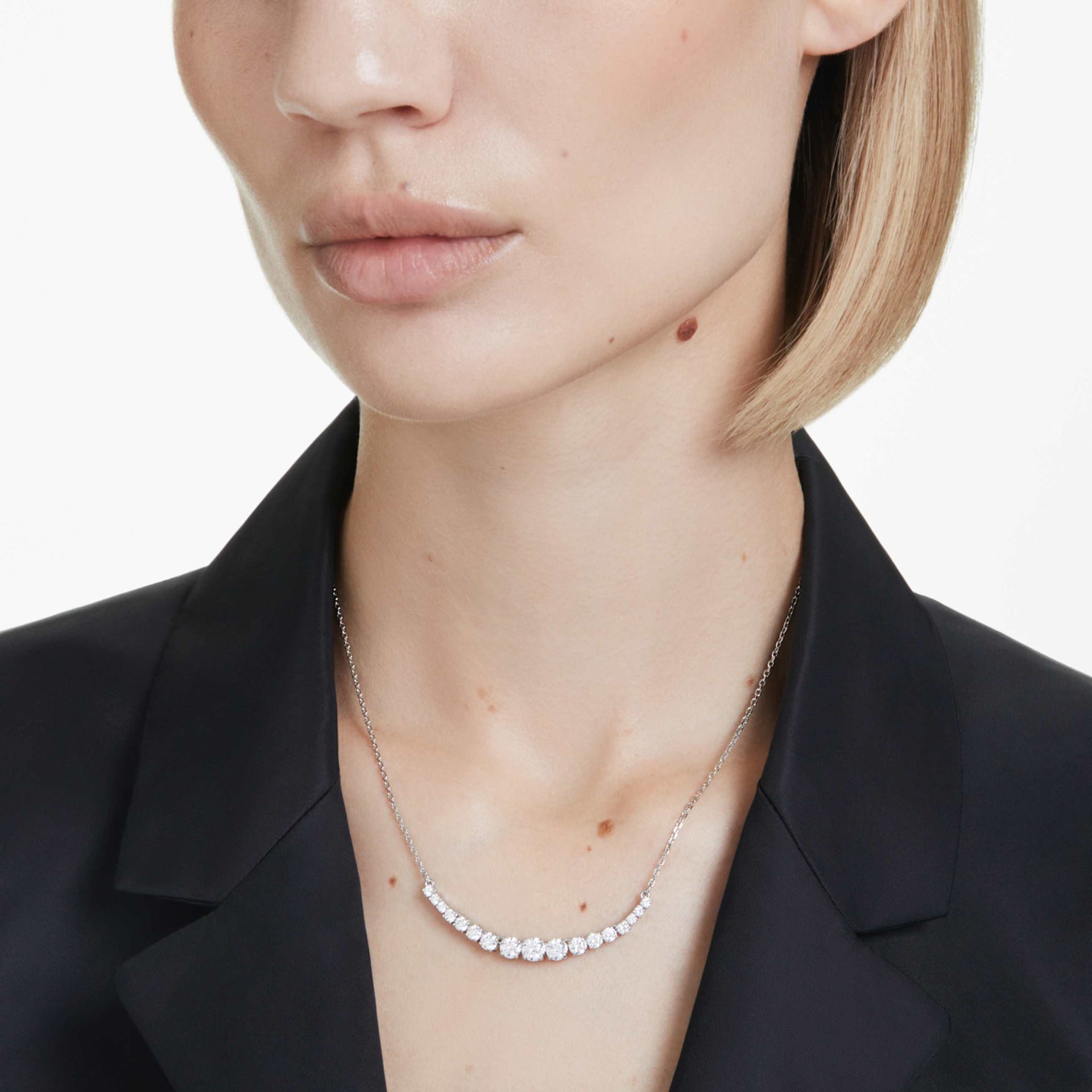 MATRIX NECKLACE GRADIENT OF ROUND CUTS WHITE RHODIUM PLATED