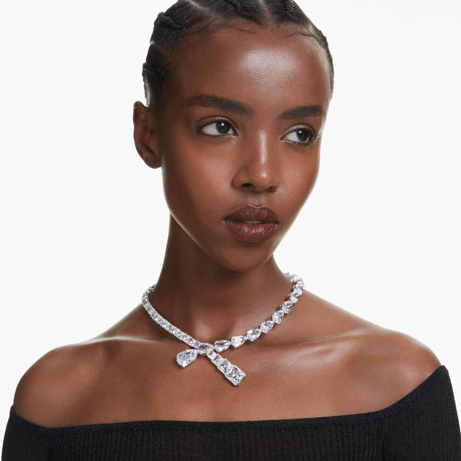 MATRIX NECKLACE MIXED CUTS WHITE RHODIUM PLATED