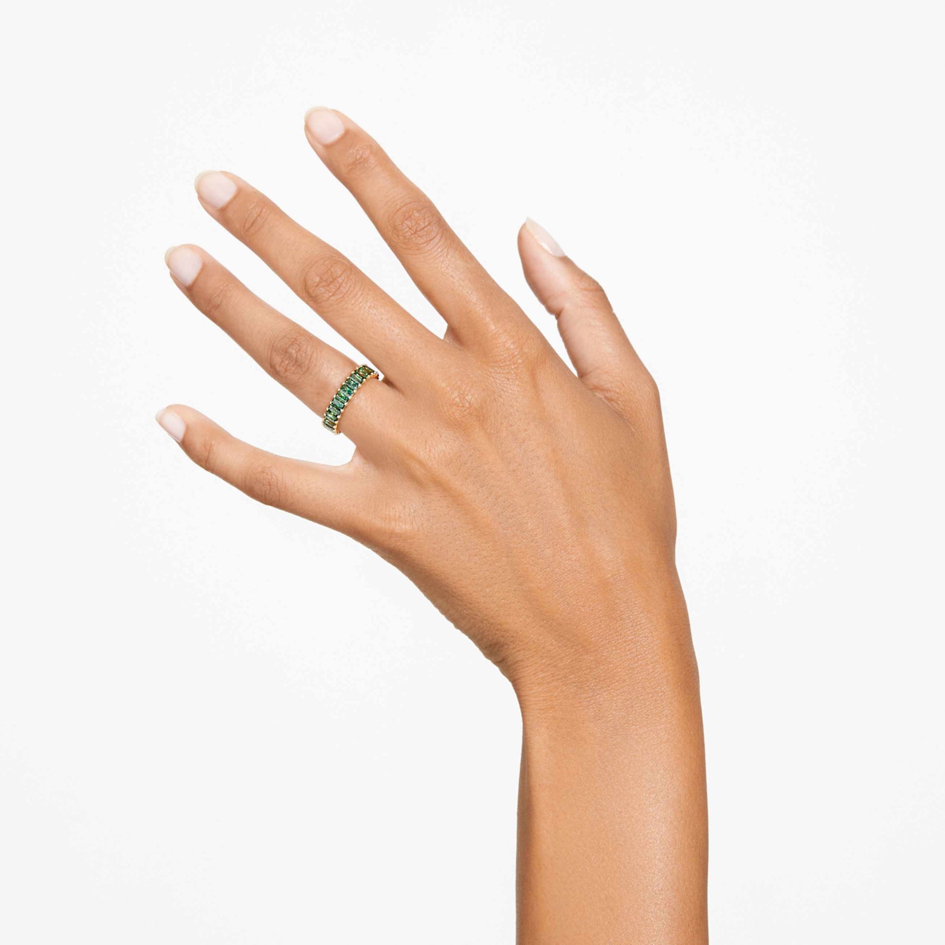 MATRIX RING BAGUETTE CUT GREEN GOLD TONE PLATED