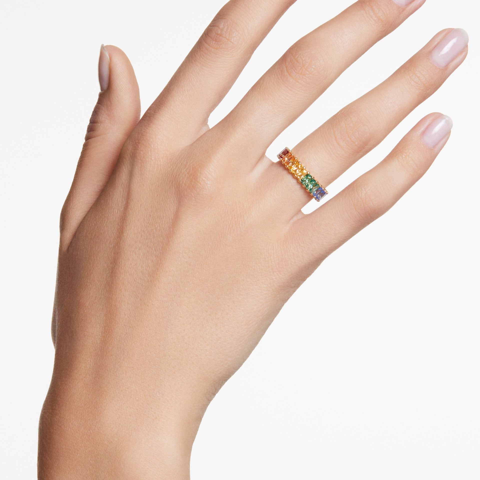 MATRIX RING BAGUETTE CUT MULTICOLORED GOLD TONE PLATED
