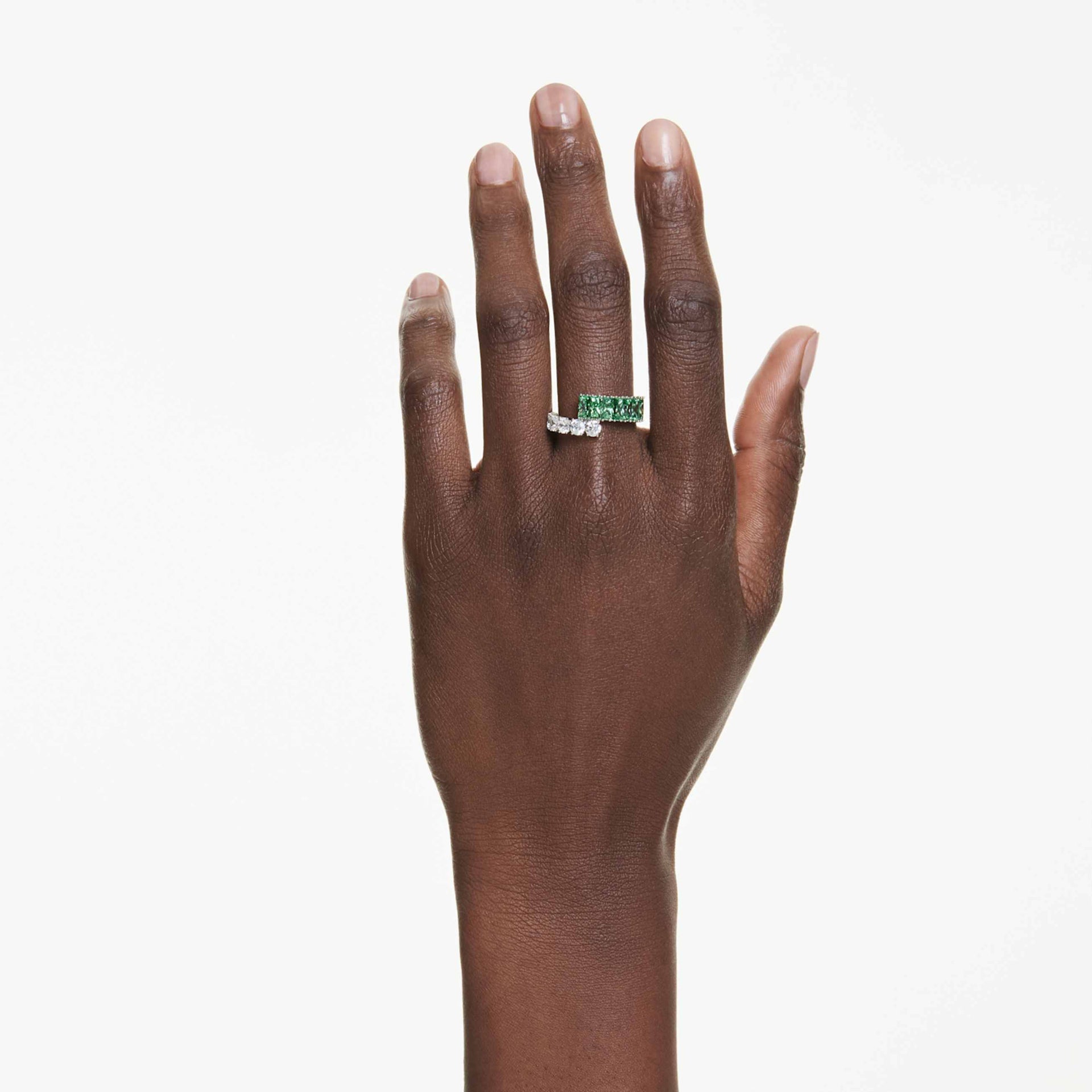 MATRIX RING MIXED CUTS GREEN RHODIUM PLATED
