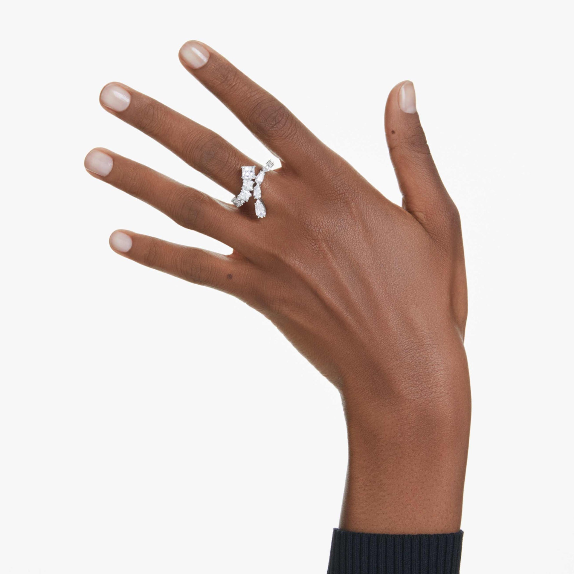 MATRIX RING MIXED CUTS WHITE RHODIUM PLATED