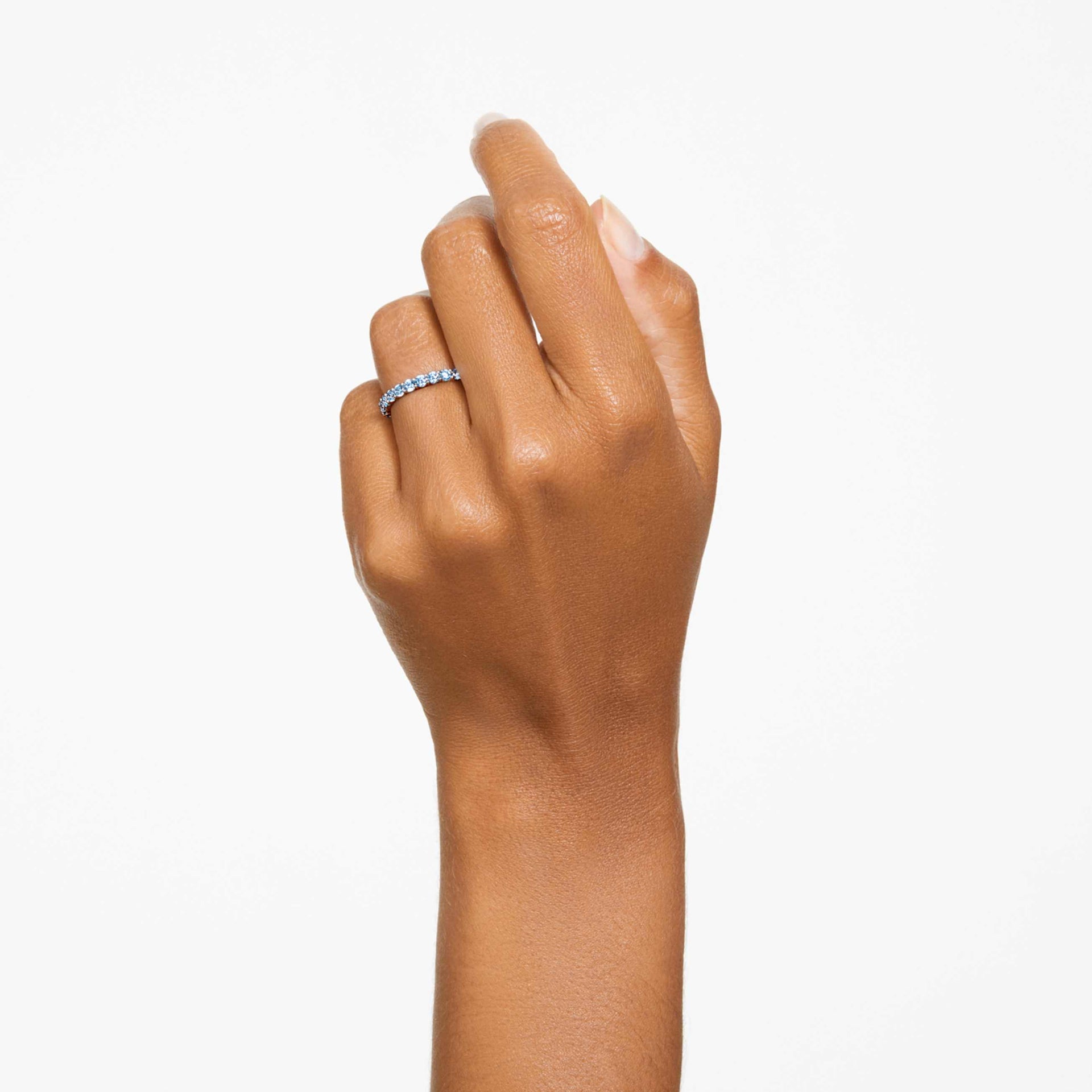 MATRIX RING ROUND CUT BLUE RHODIUM PLATED