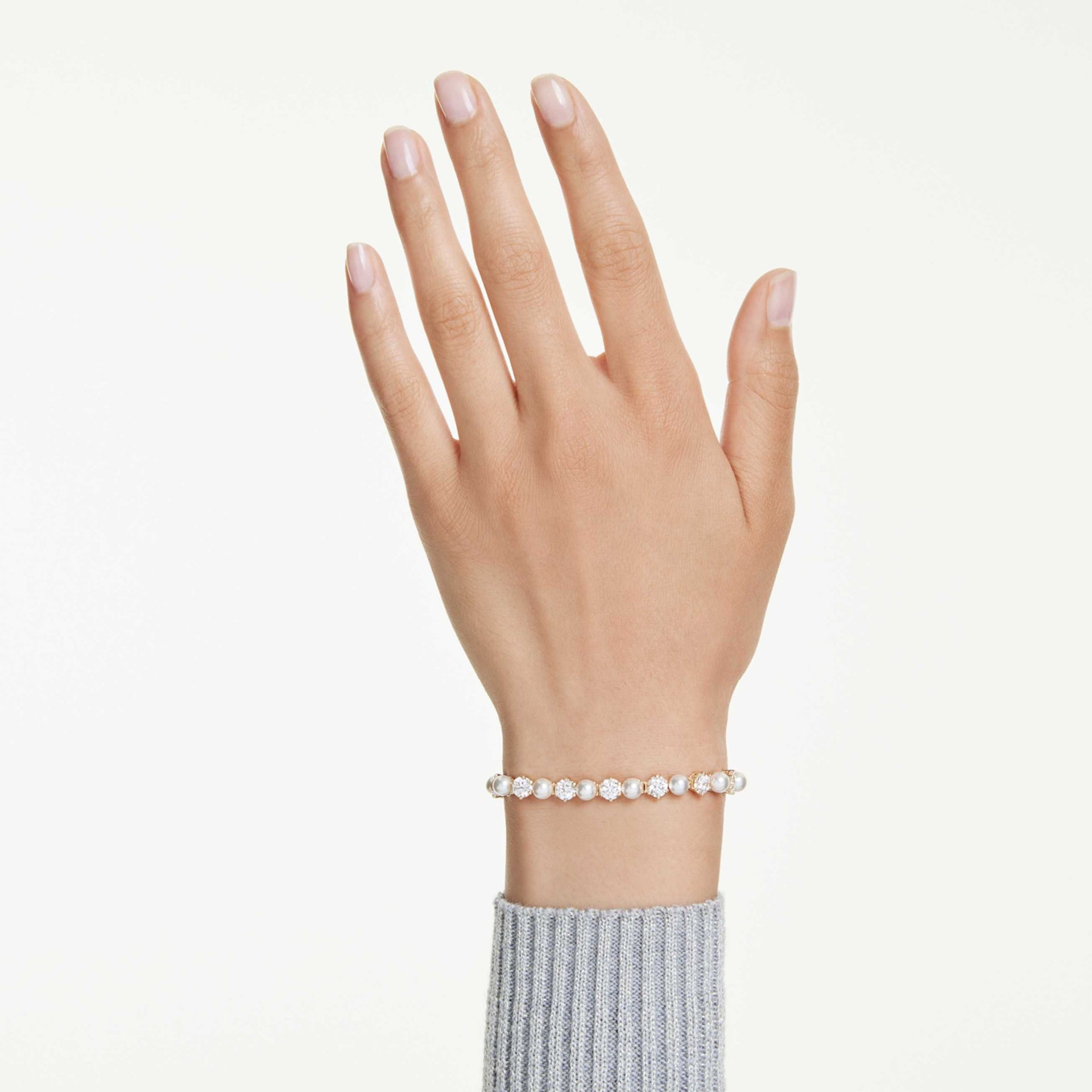 MATRIX TENNIS BRACELET CRYSTAL PEARL ROUND CUT WHITE GOLD TONE PLATED