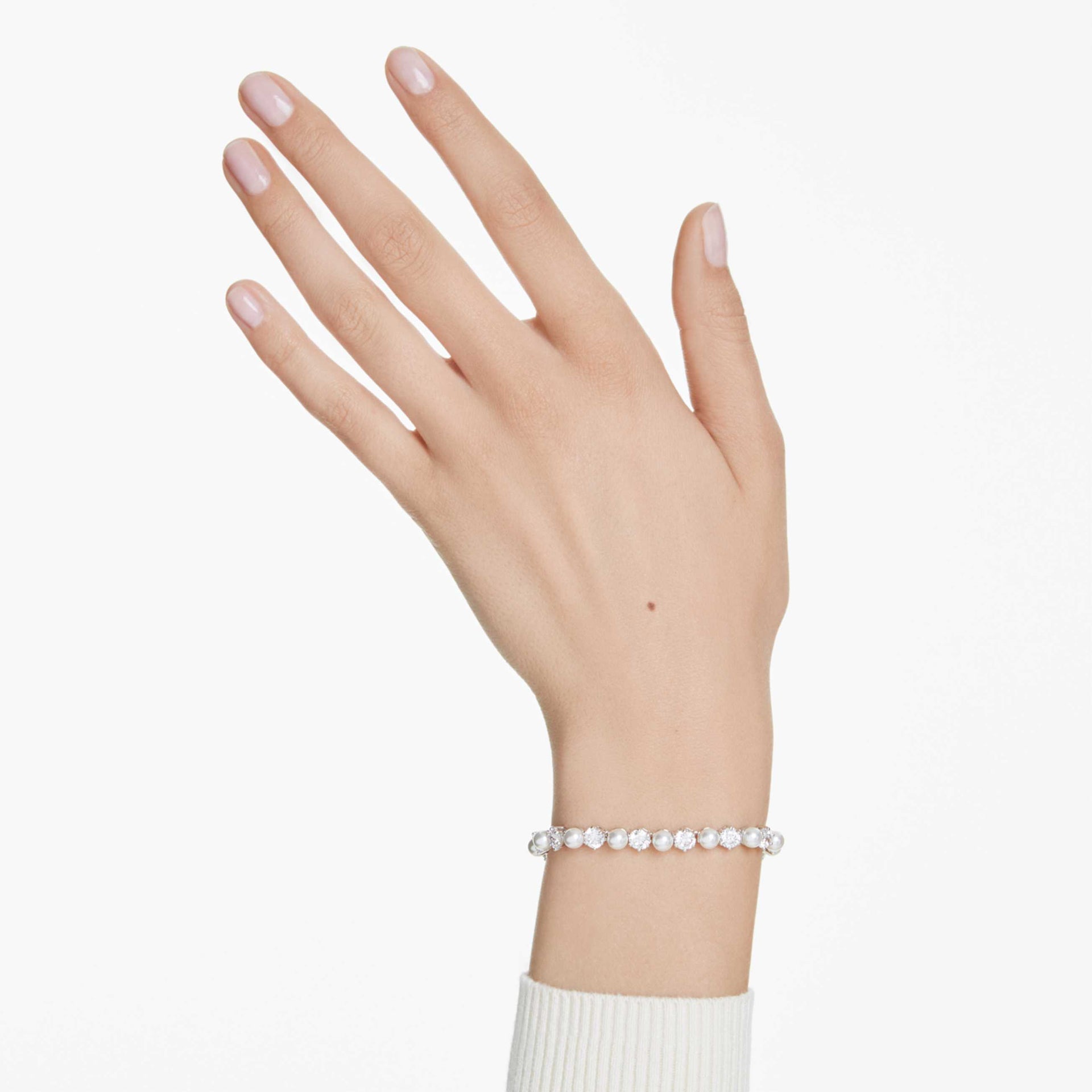 MATRIX TENNIS BRACELET CRYSTAL PEARL ROUND CUT WHITE RHODIUM PLATED