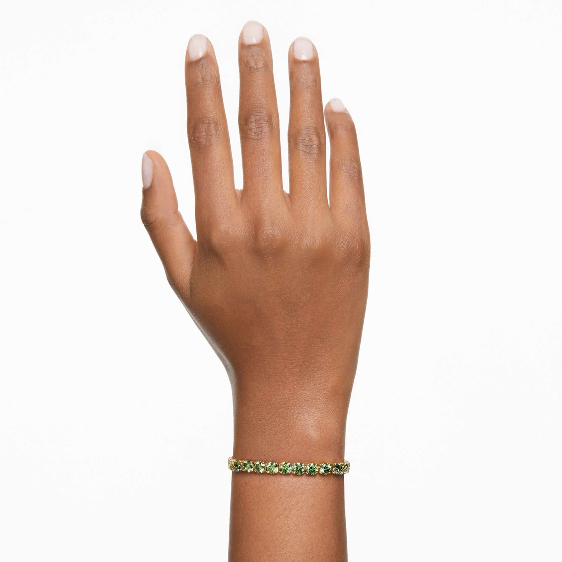 MATRIX TENNIS BRACELET ROUND CUT GREEN GOLD TONE PLATED