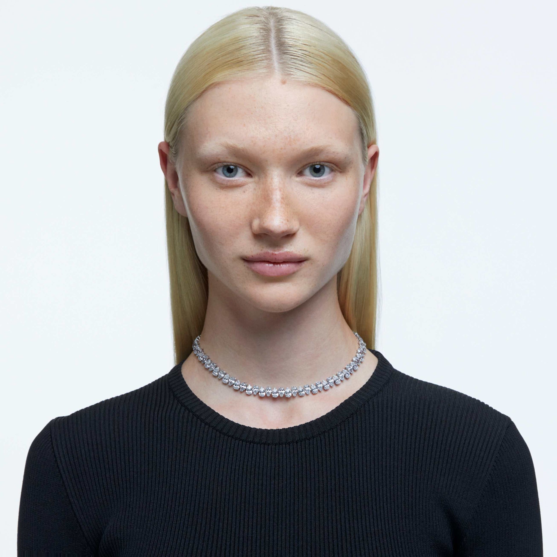 MATRIX TENNIS NECKLACE PEAR CUT WHITE RHODIUM PLATED