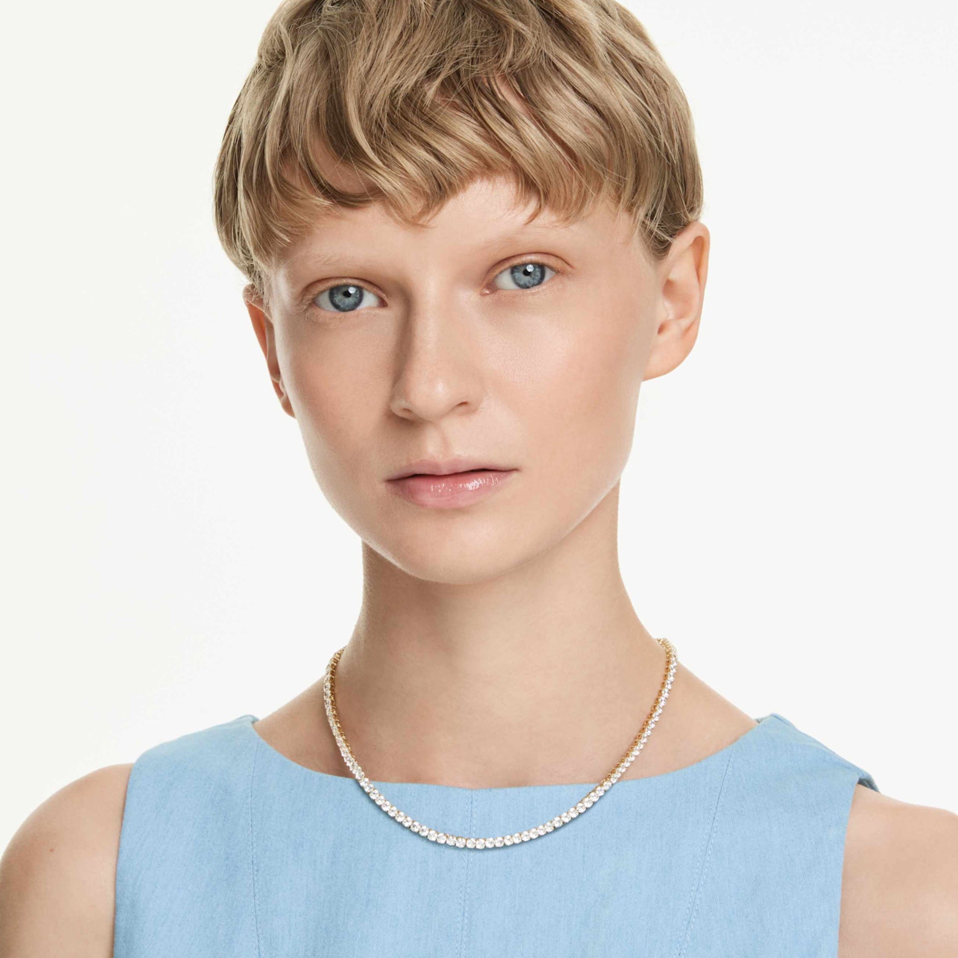 MATRIX TENNIS NECKLACE ROUND CUT WHITE GOLD TONE PLATED