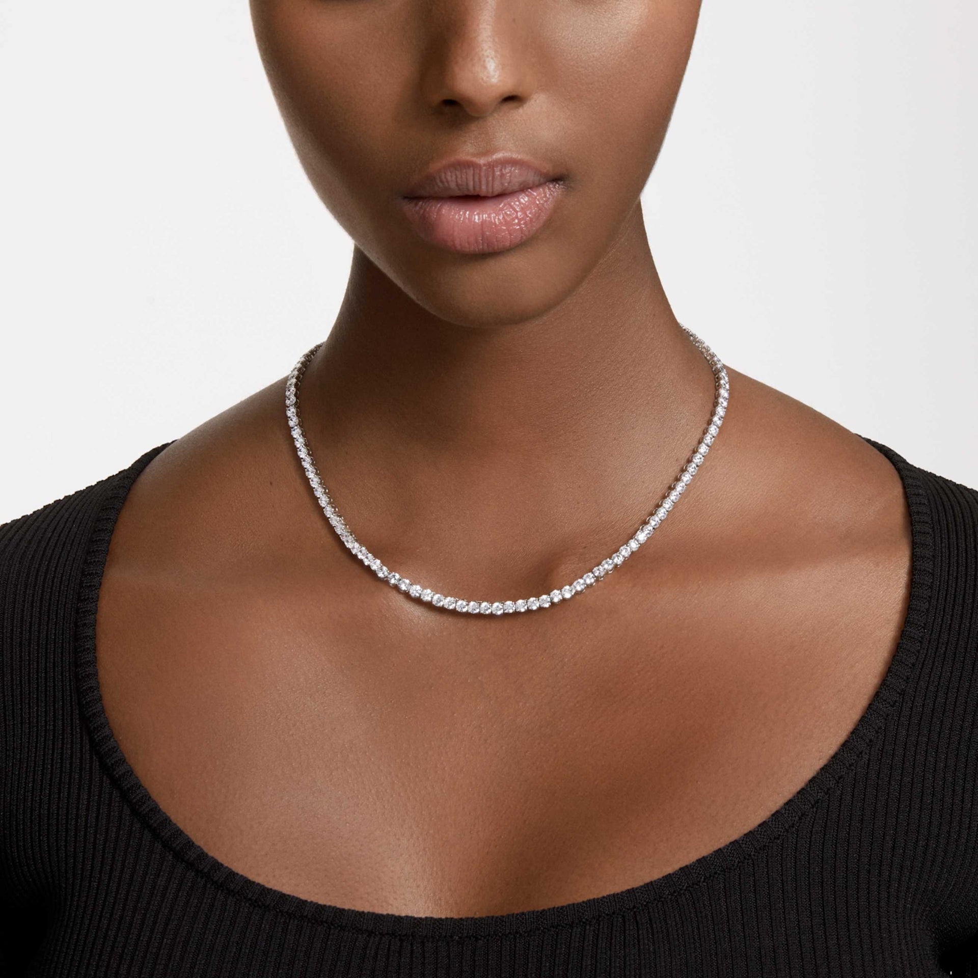 MATRIX TENNIS NECKLACE ROUND CUT WHITE RHODIUM PLATED