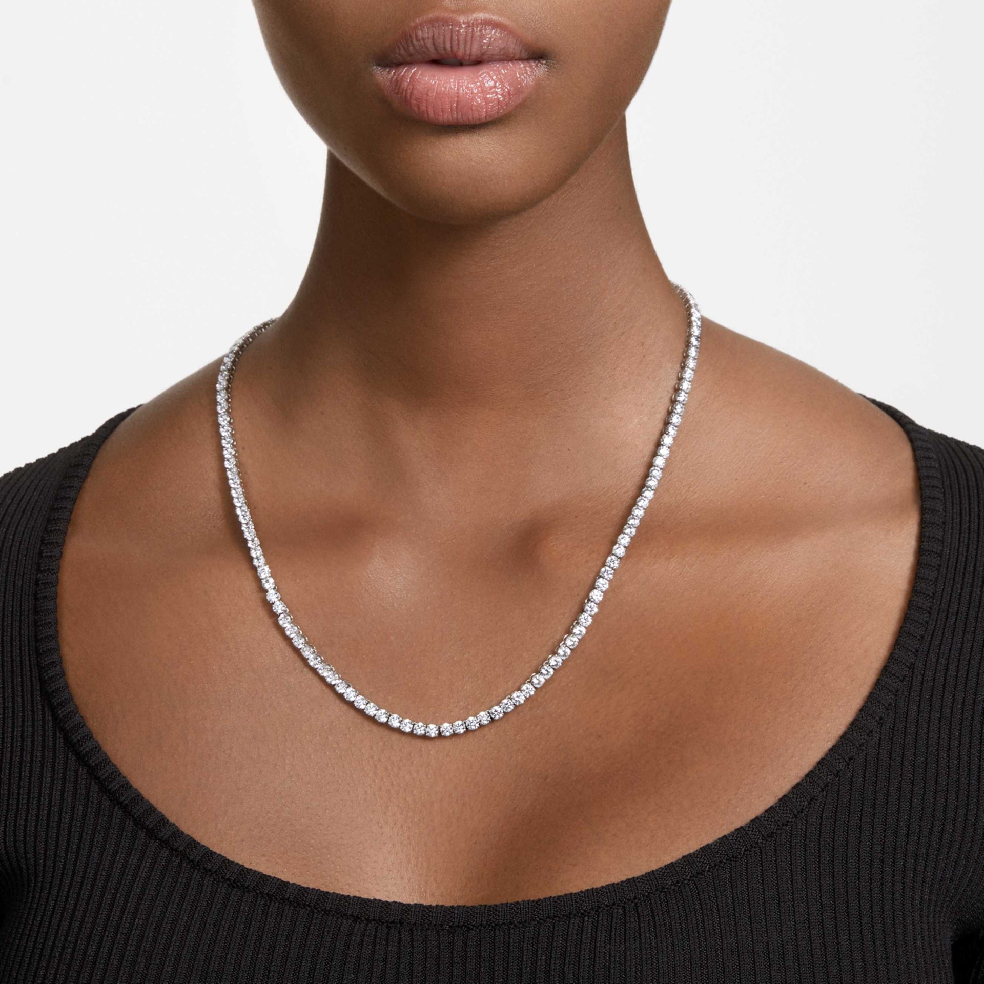 MATRIX TENNIS NECKLACE ROUND CUT WHITE RHODIUM PLATED