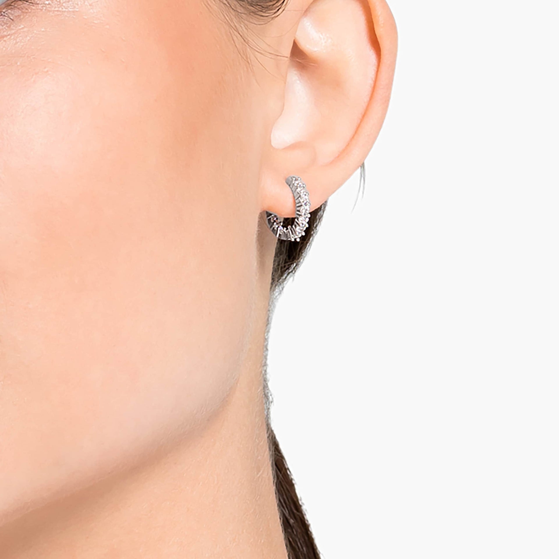 MATRIX VITTORE HOOP EARRINGS ROUND CUT WHITE RHODIUM PLATED