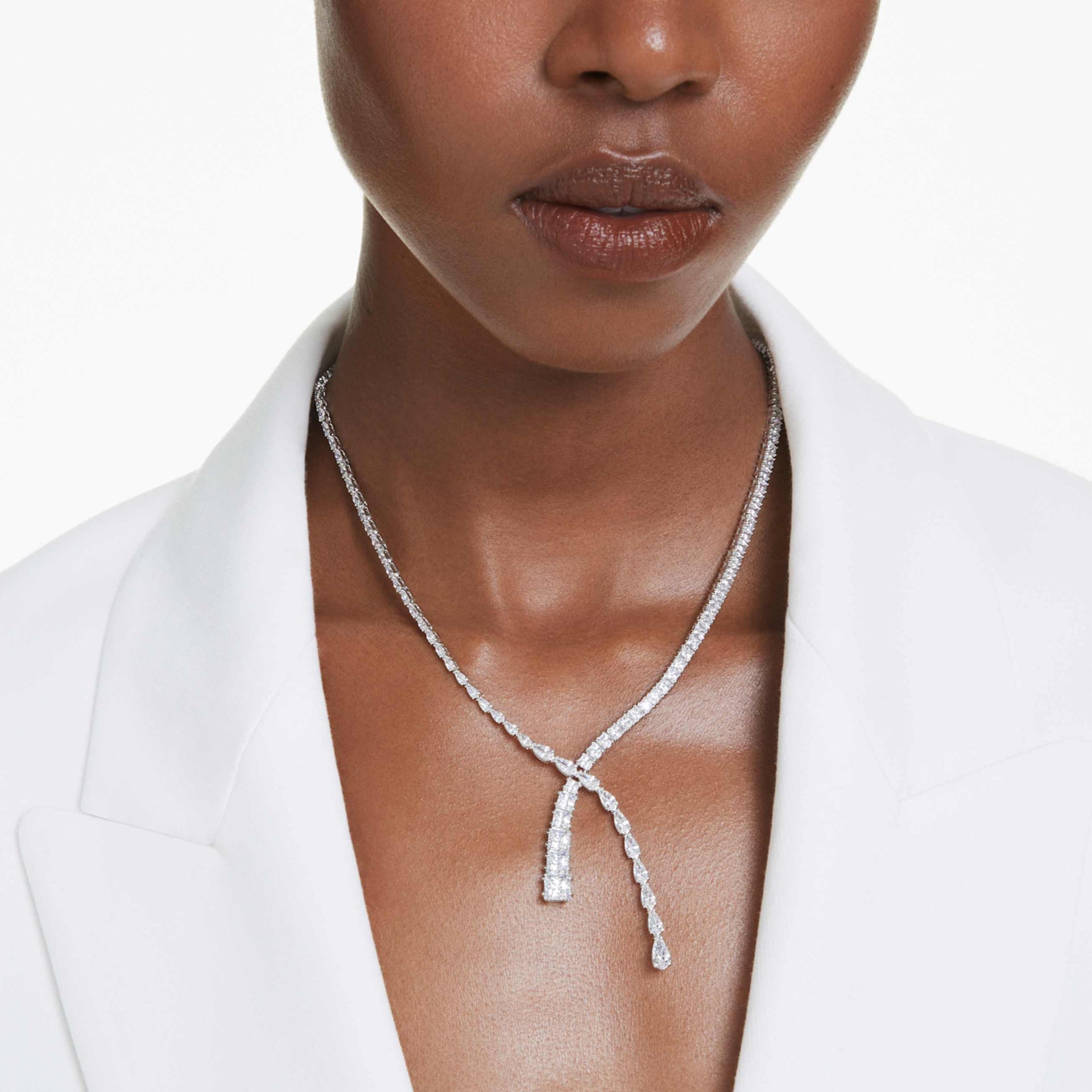 MATRIX Y NECKLACE MIXED CUTS WHITE RHODIUM PLATED