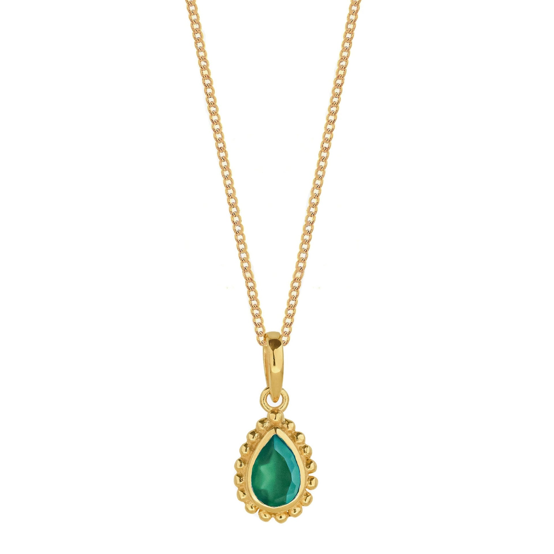 May Birthstone Gold Necklace - Green Onyx
