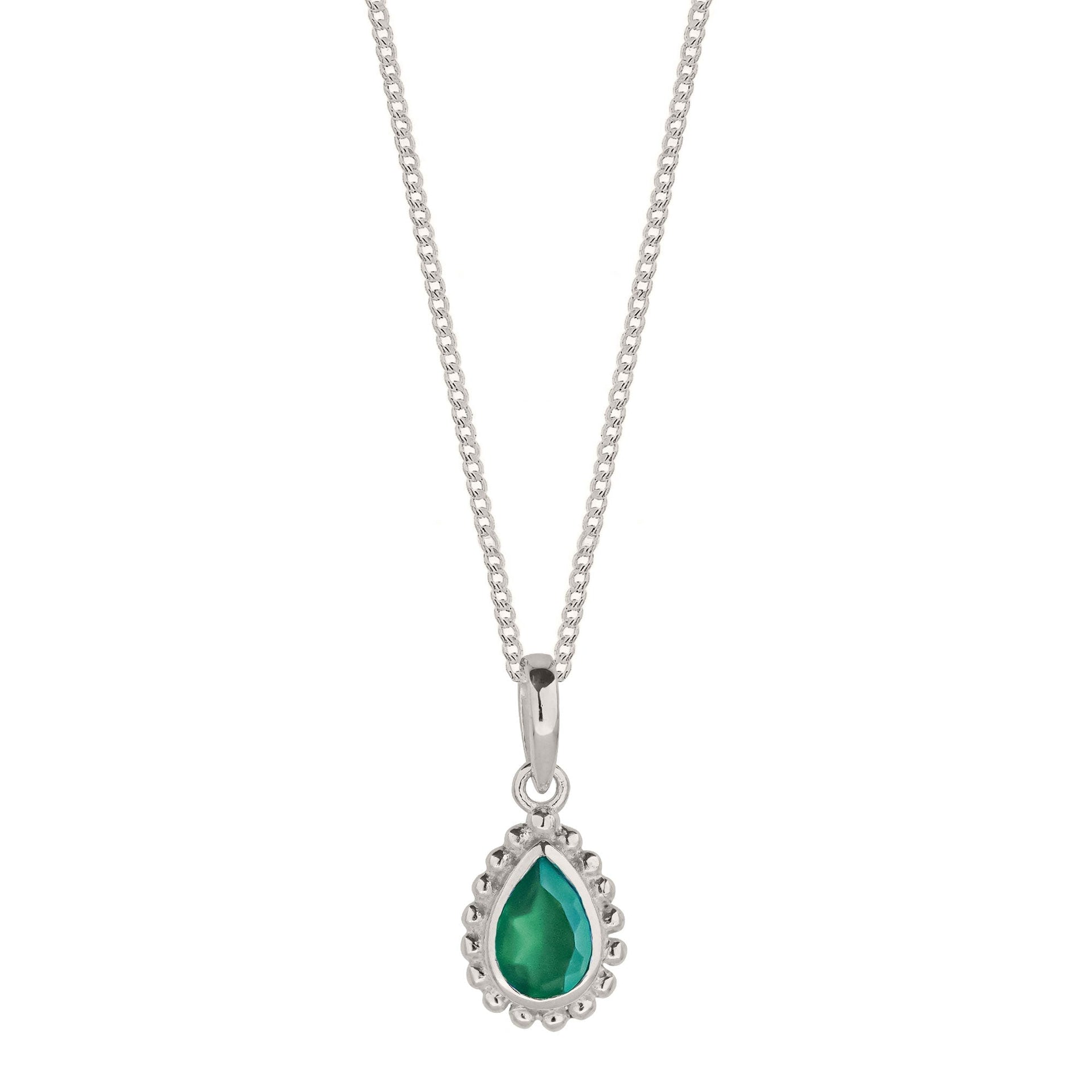 May Birthstone Sterling Silver Necklace - Green Onyx