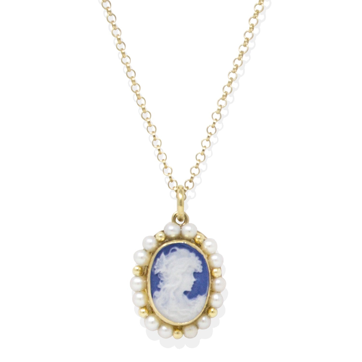 Little Lovelies Gold-Plated Blue Cameo Pearly Necklace