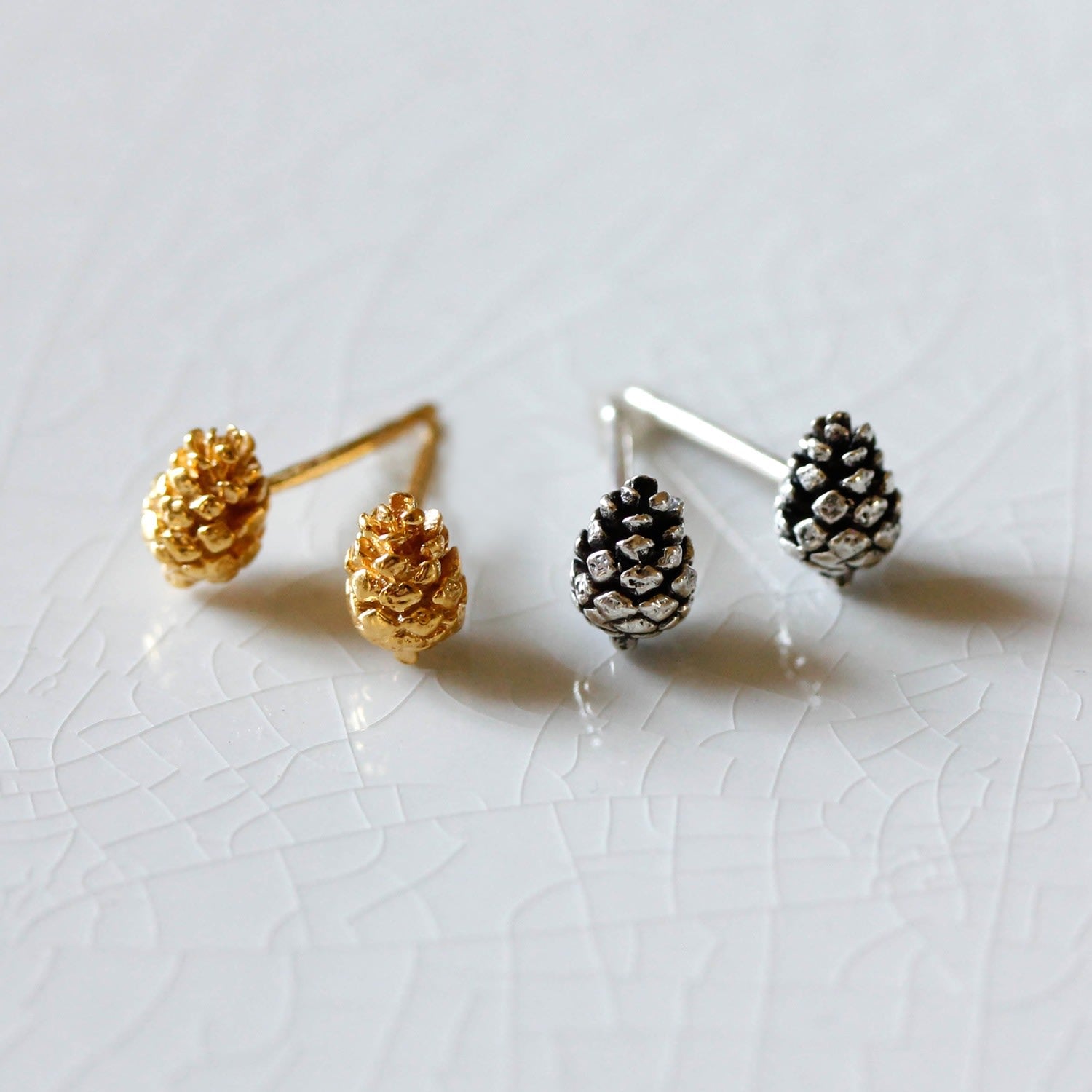 Baby Pine Cone Earrings - Gold