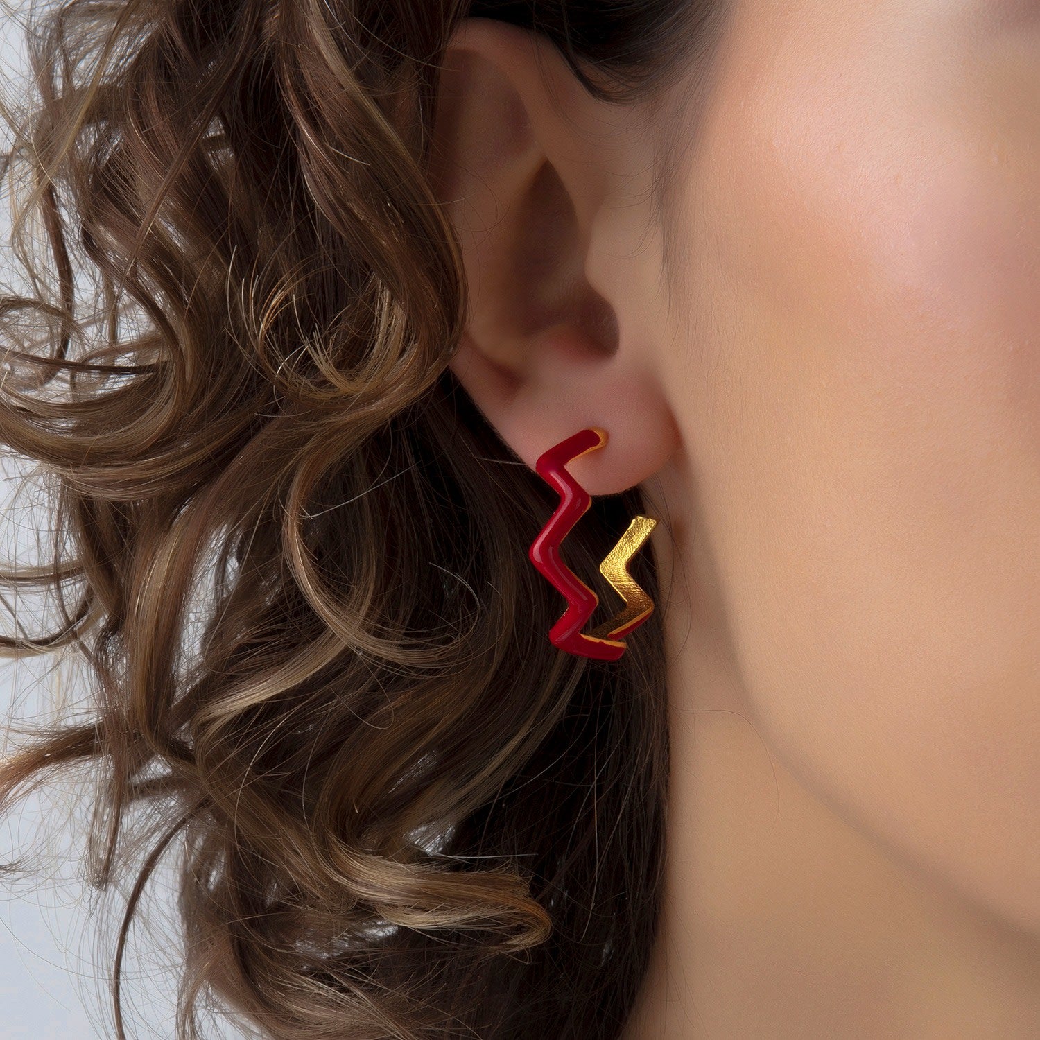Red Zig Zag Hoop Earrings