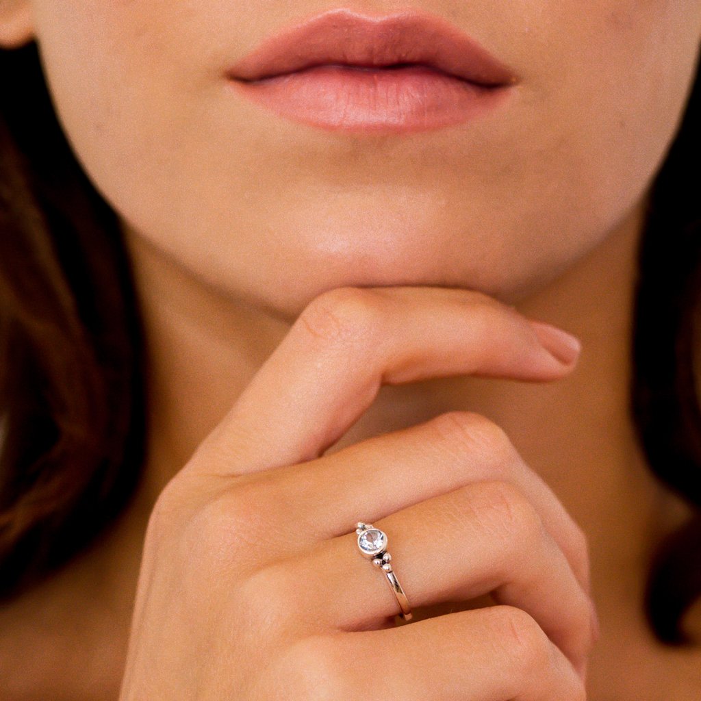 Holi Jewel Silver Stacking Ring - Blue Topaz