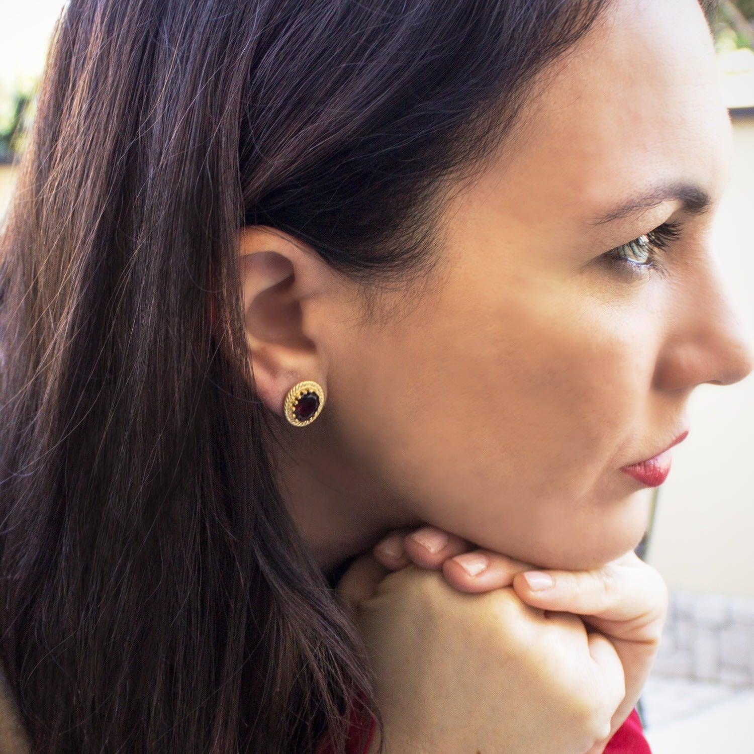 Luccichio Gold Vermeil Garnet Stud Earrings