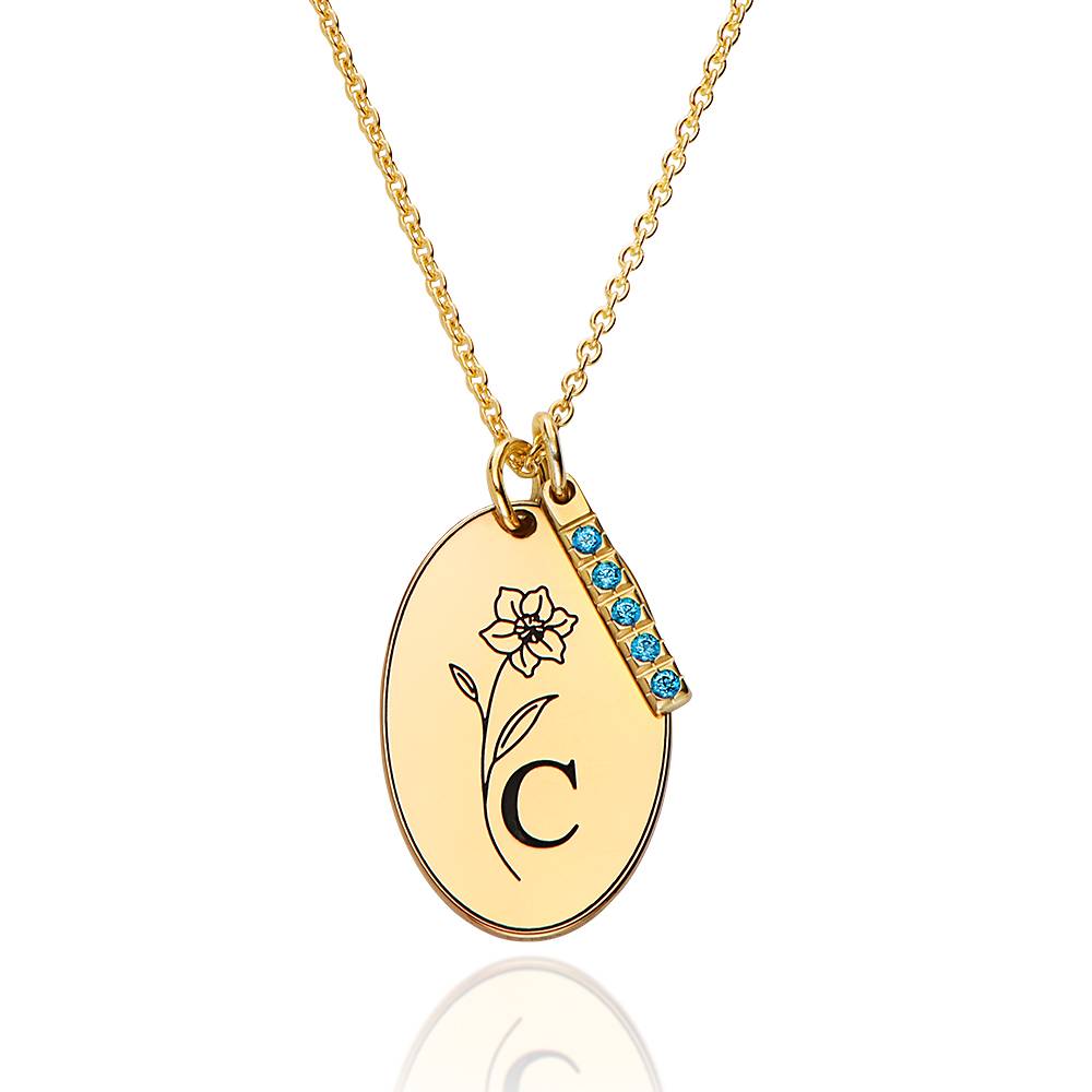 Prairie Birth Flower and Birthstone Initial Necklace in 18K Gold Plating