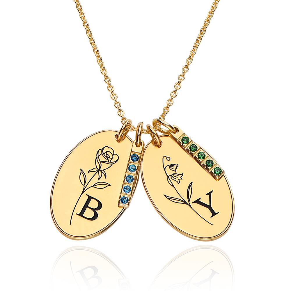 Prairie Birth Flower and Birthstone Initial Necklace in 18K Gold Vermeil