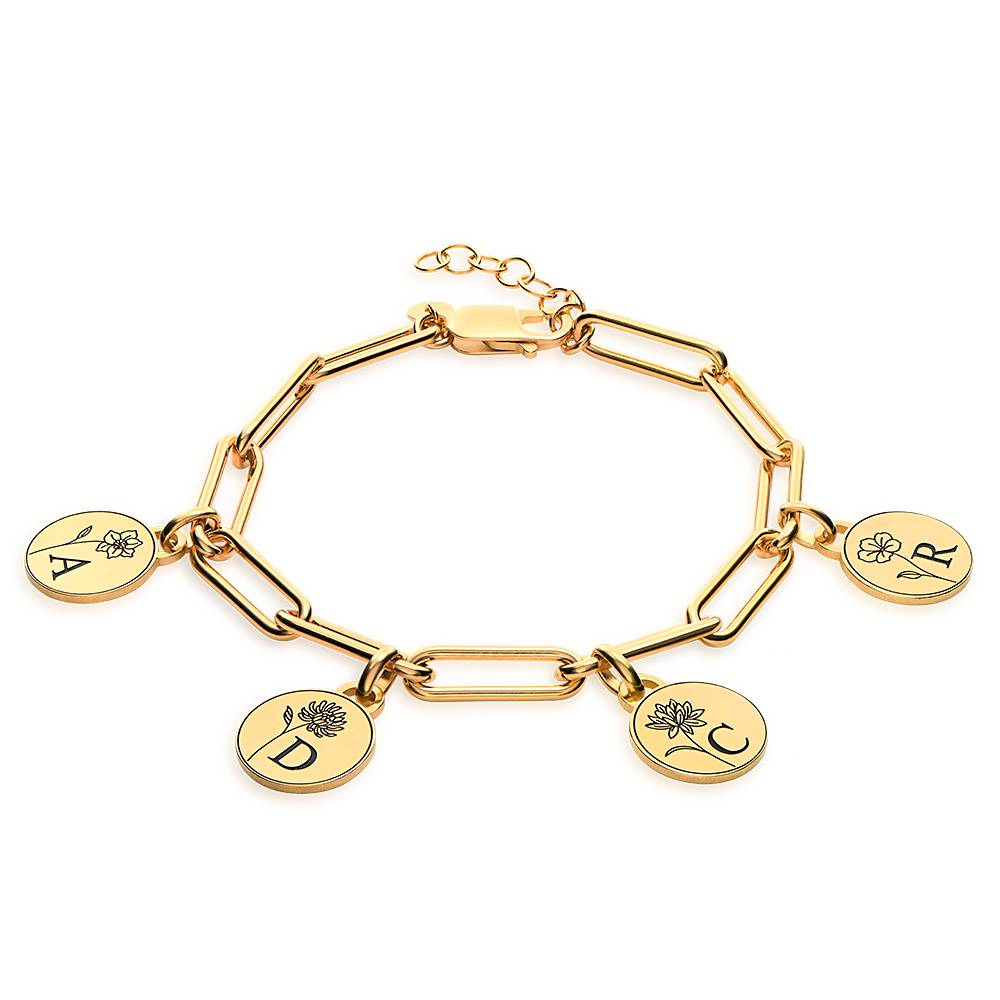 Prairie Birth Flower Initial Charm Bracelet in 18K Gold Plating