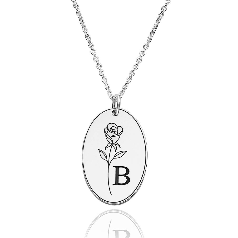 Prairie Birth Flower Initial Necklace in Sterling Silver