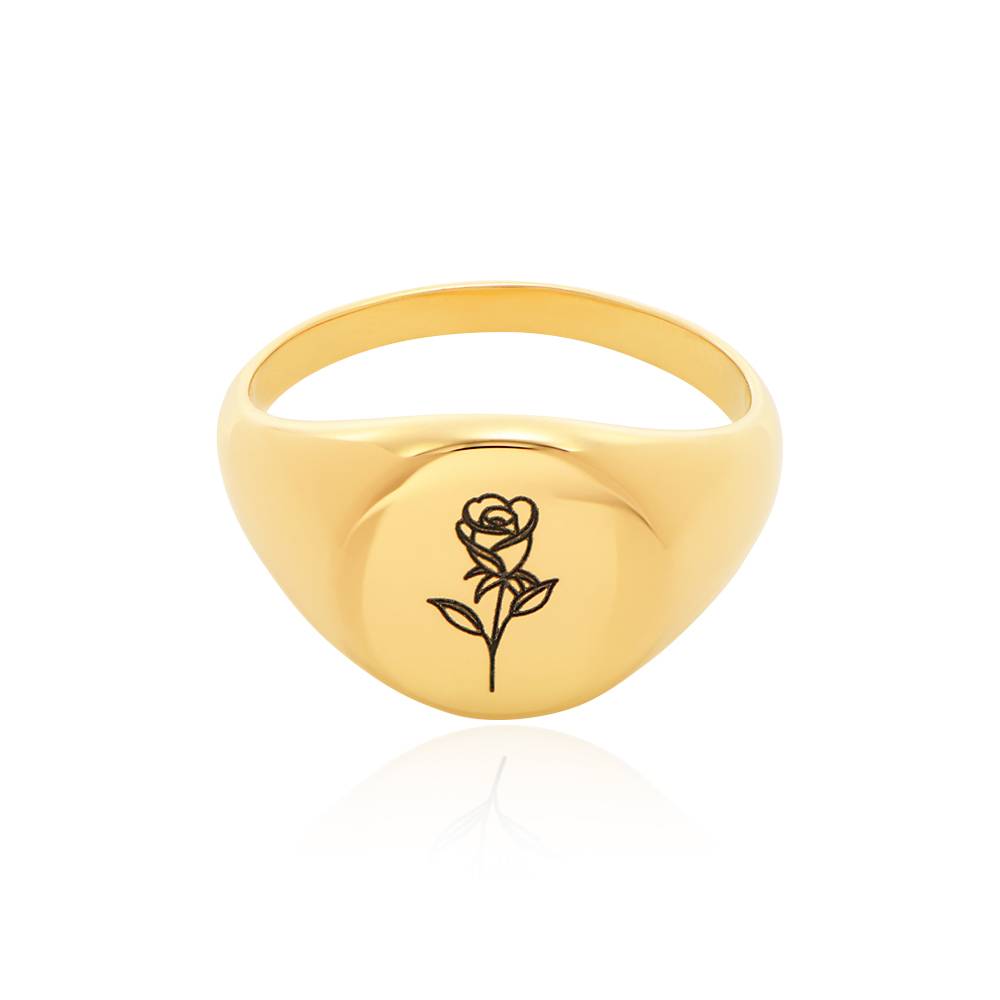 Prairie Birth Flower Signet Ring in 18K Gold Plating