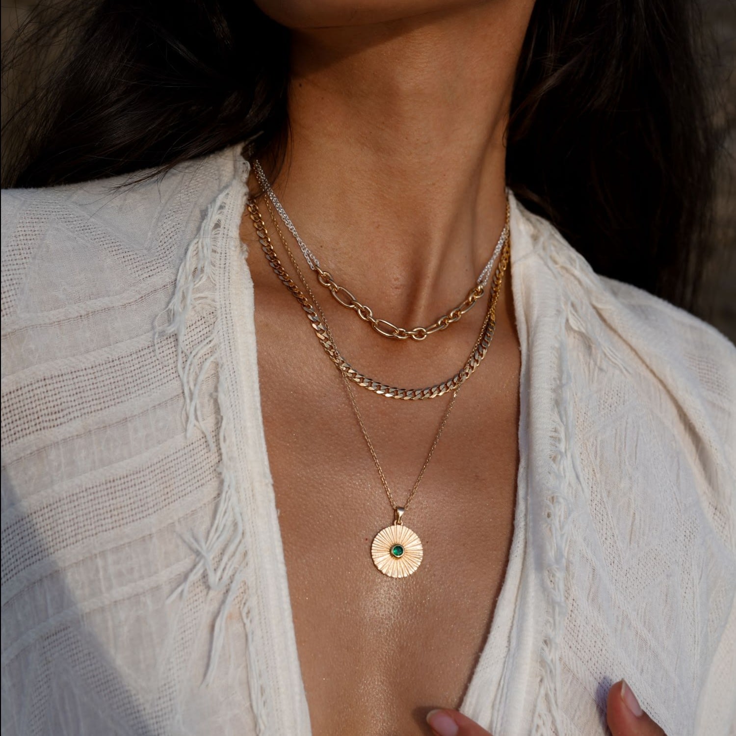 Medallion Pendant-Emerald Cz-Gold