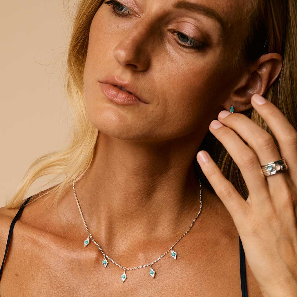 Medina Silver Charm Necklace - Turquoise