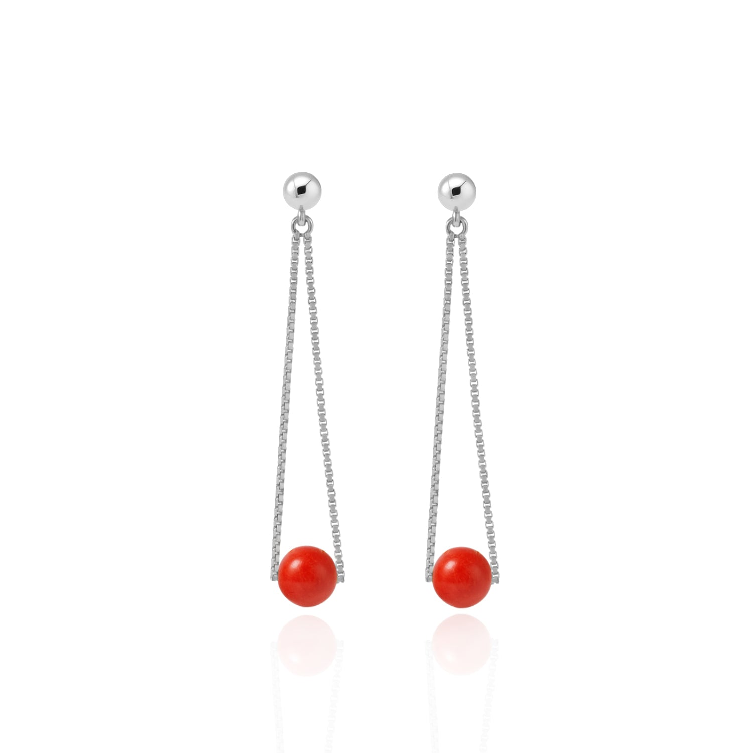Mediterranean Elegance Dangling Earrings In Sterling Silver With Natural Coral Bead