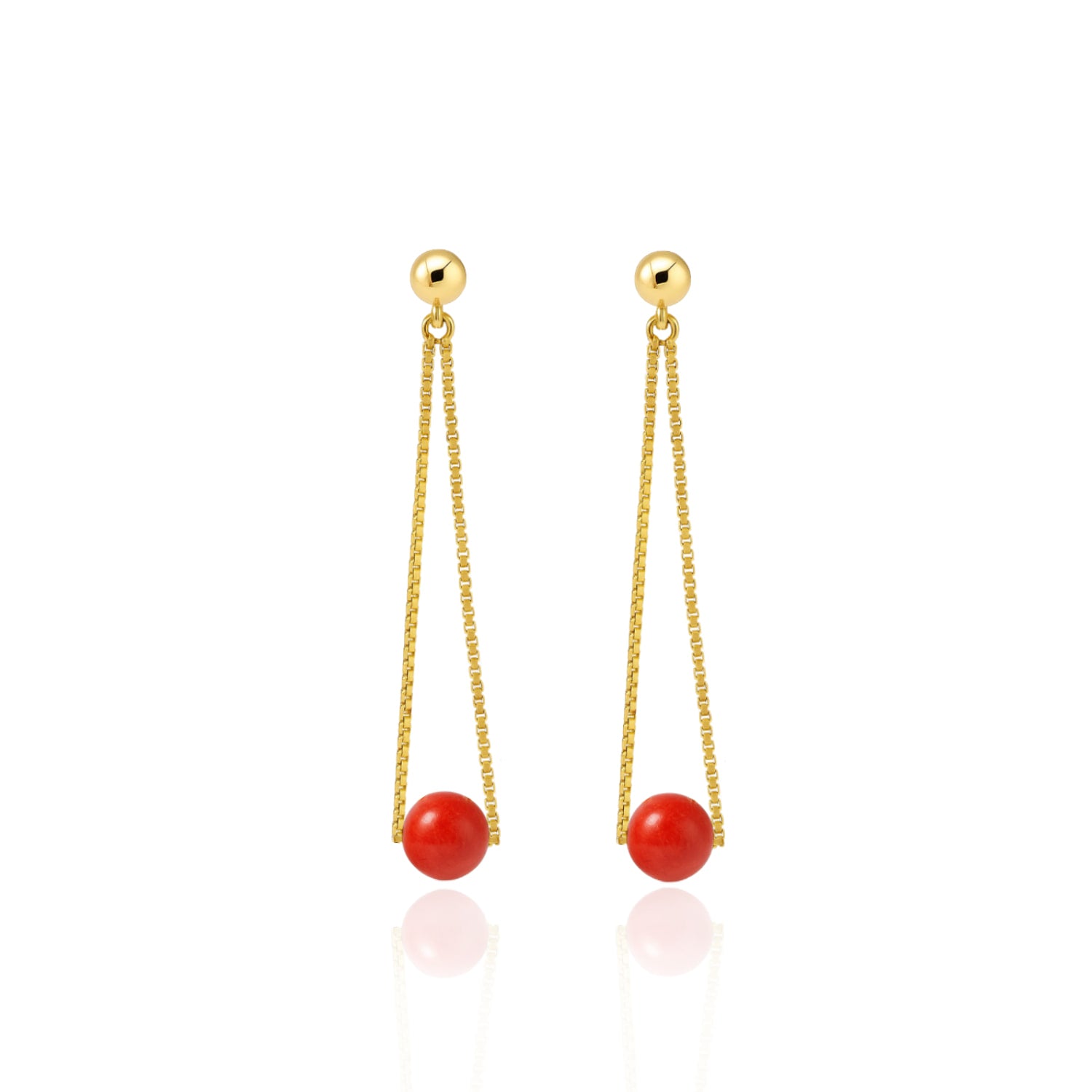 Mediterranean Elegance Gold-Plated Dangling Earrings In Sterling Silver With Natural Coral Bead