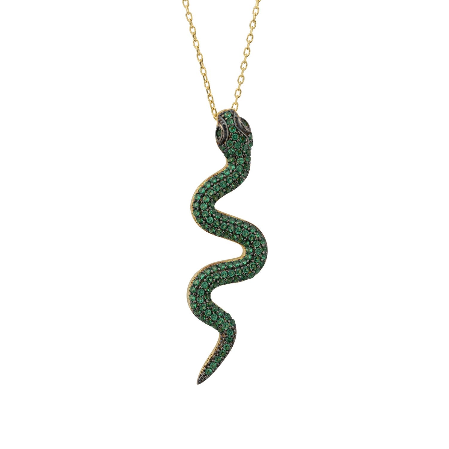 Medusa Snake Pendant Necklace Gold Cz