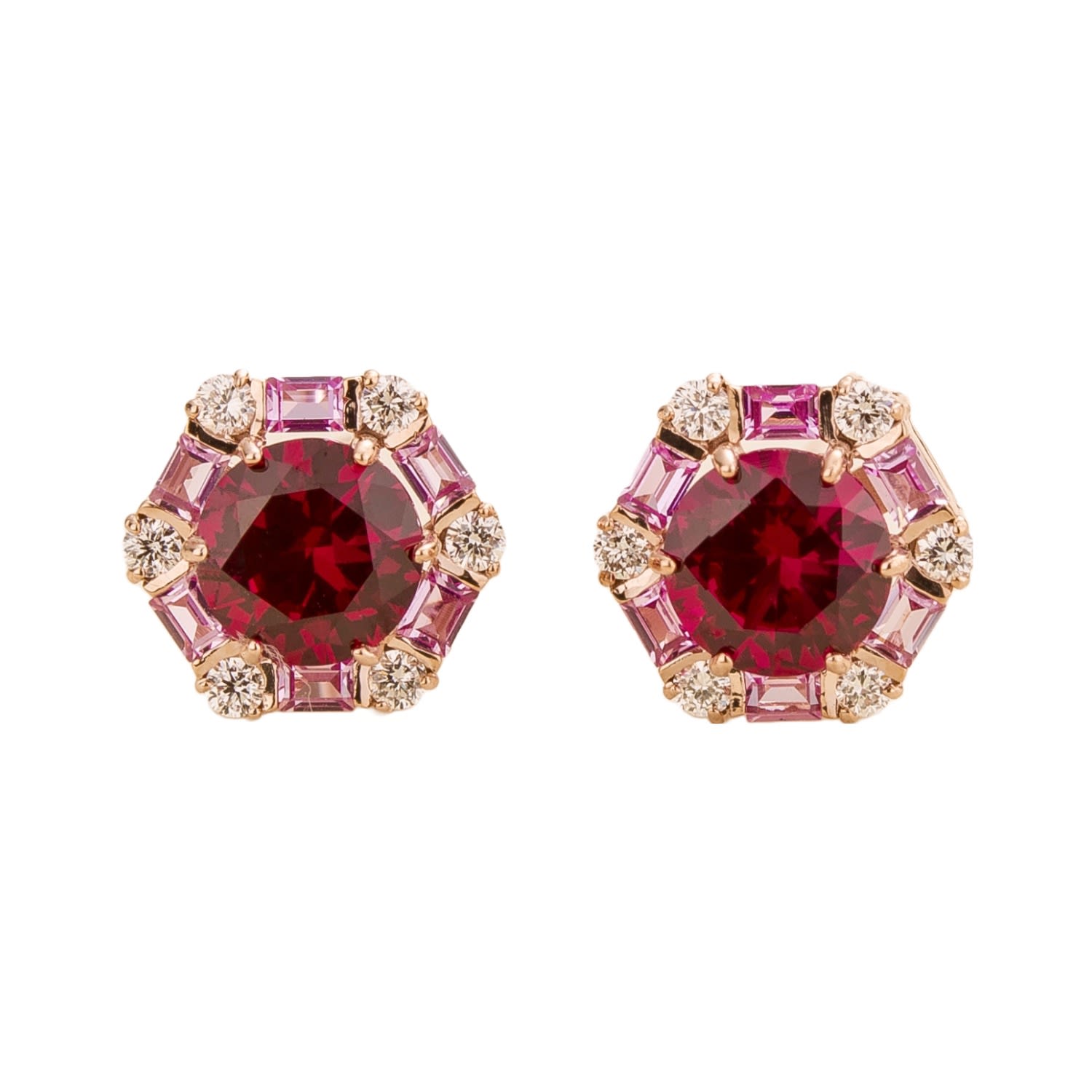 Melba Rose Gold Earrings Ruby, Pink Sapphire & Diamond