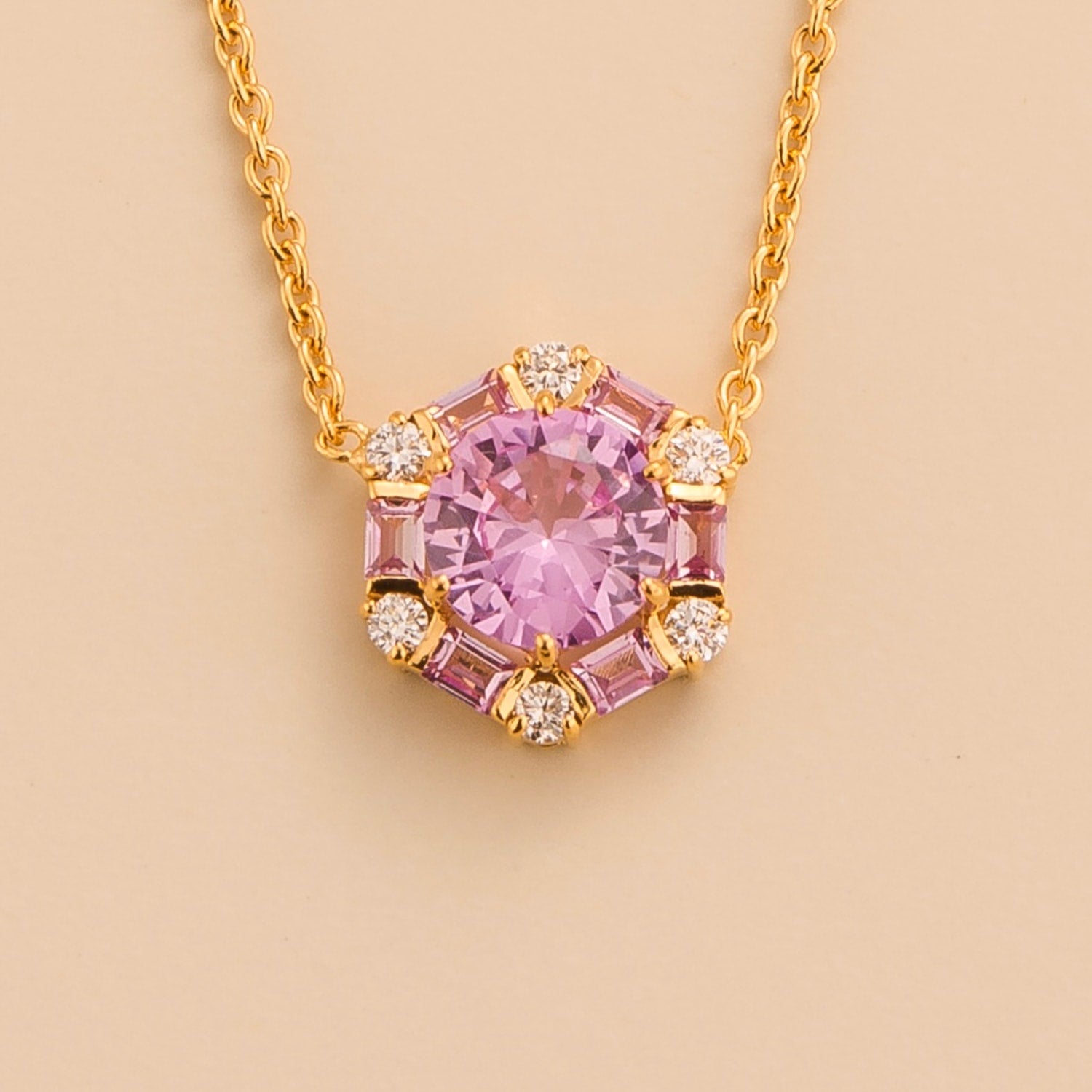 Melba Gold Necklace With Pink Sapphire And Diamond