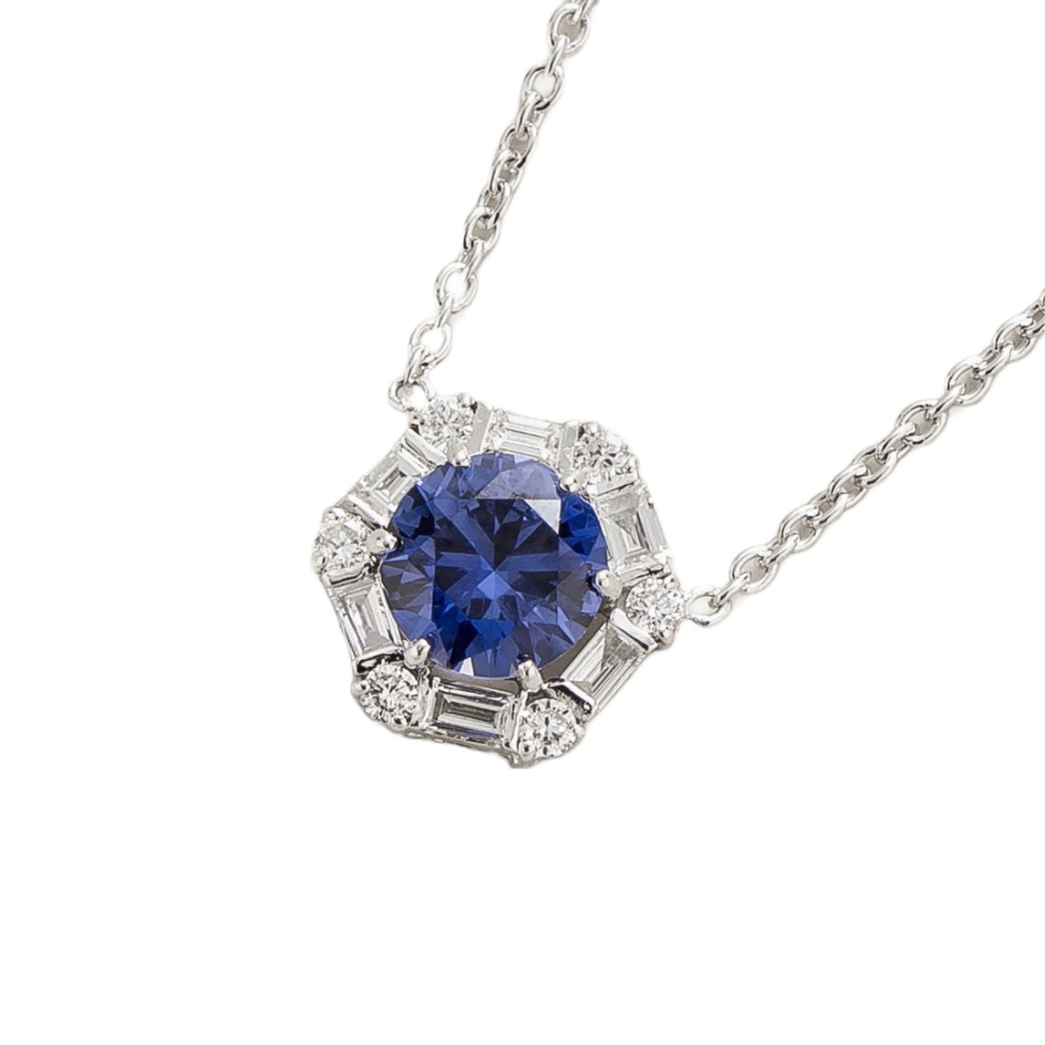Melba White Gold Necklace In Blue Sapphire & Diamond