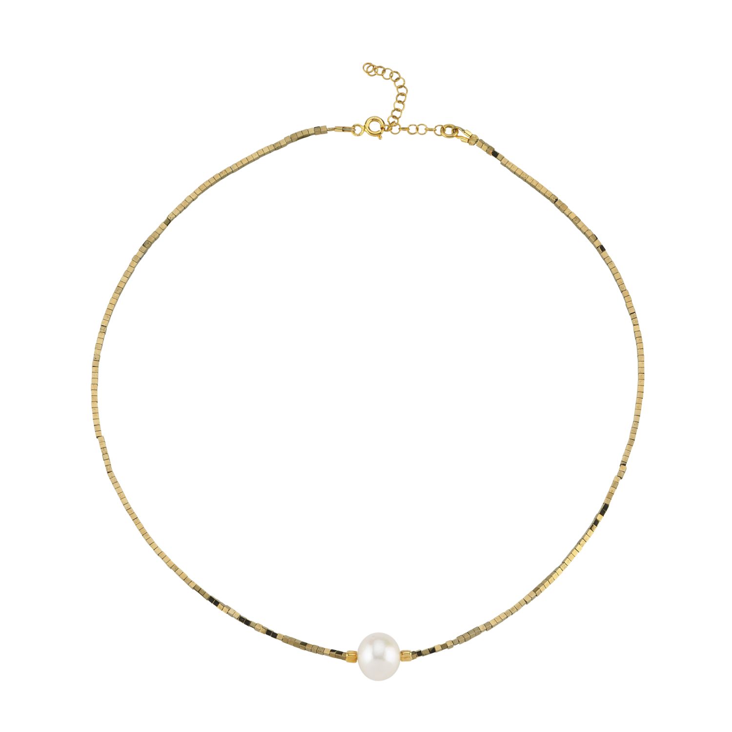 Melia Pearl Mini Hematite Stone Necklace