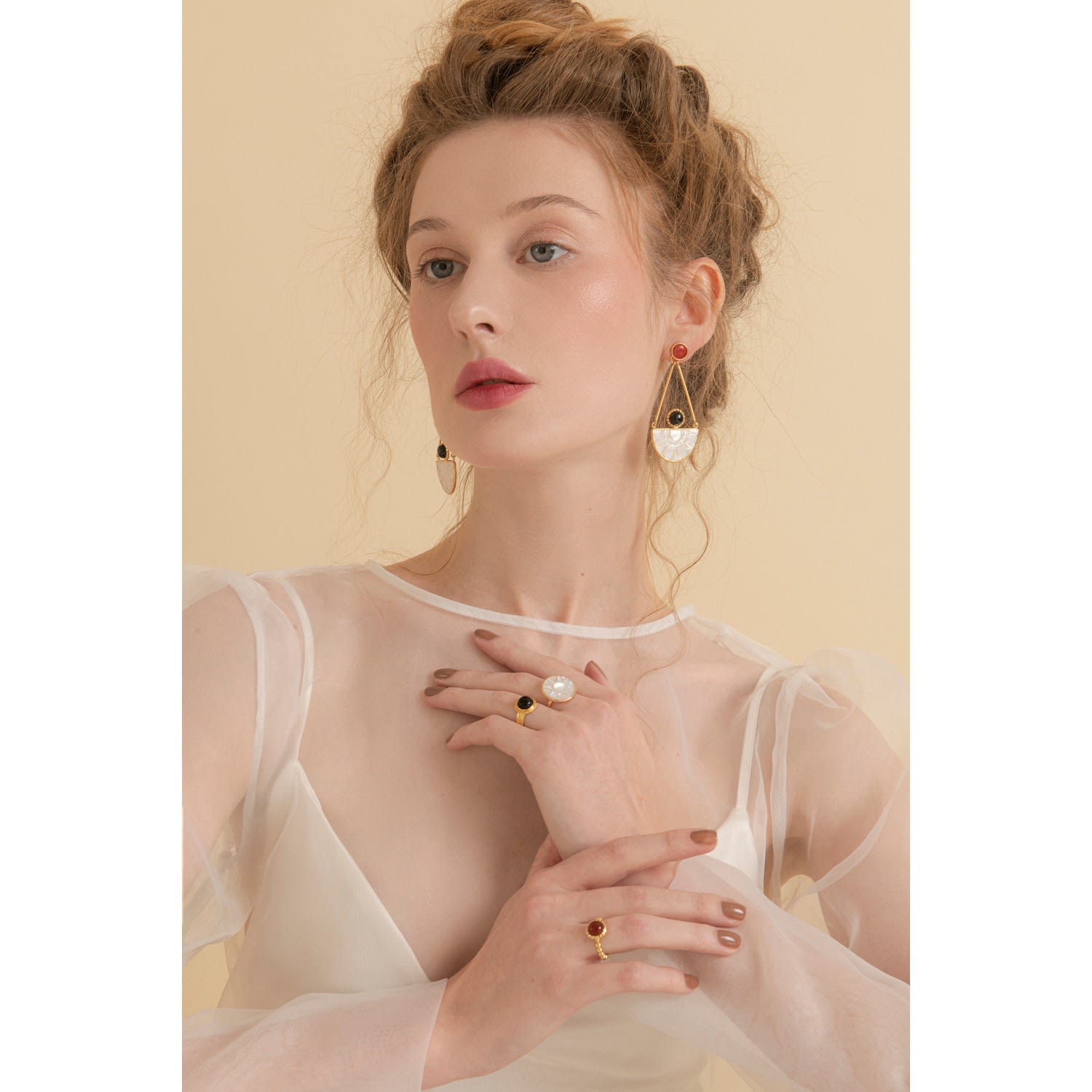 Opera Onyx, Carnelian & Mother Of Pearl Earrings