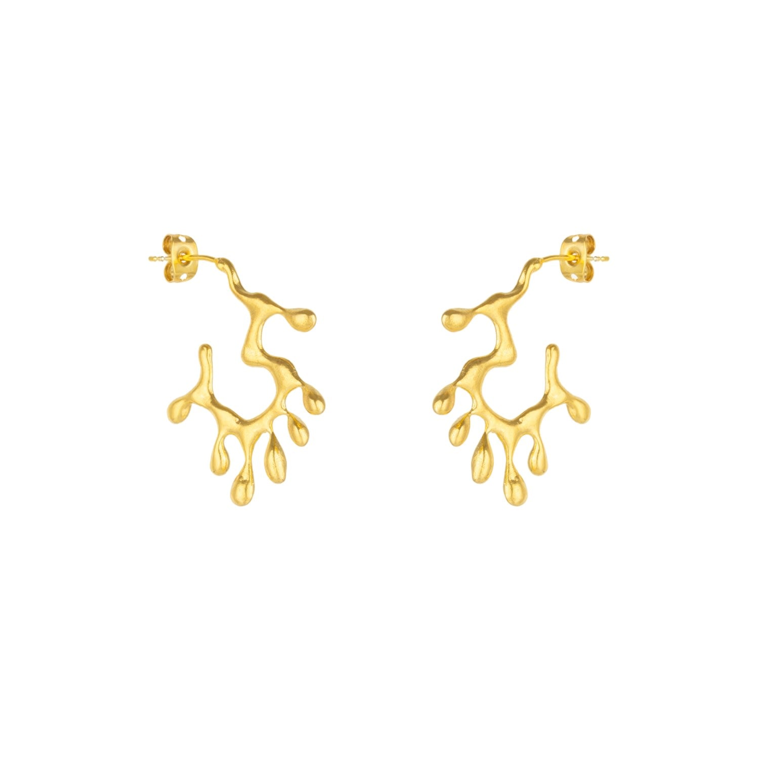 Melting And Dripping Irregular Gold Hoop Earrings