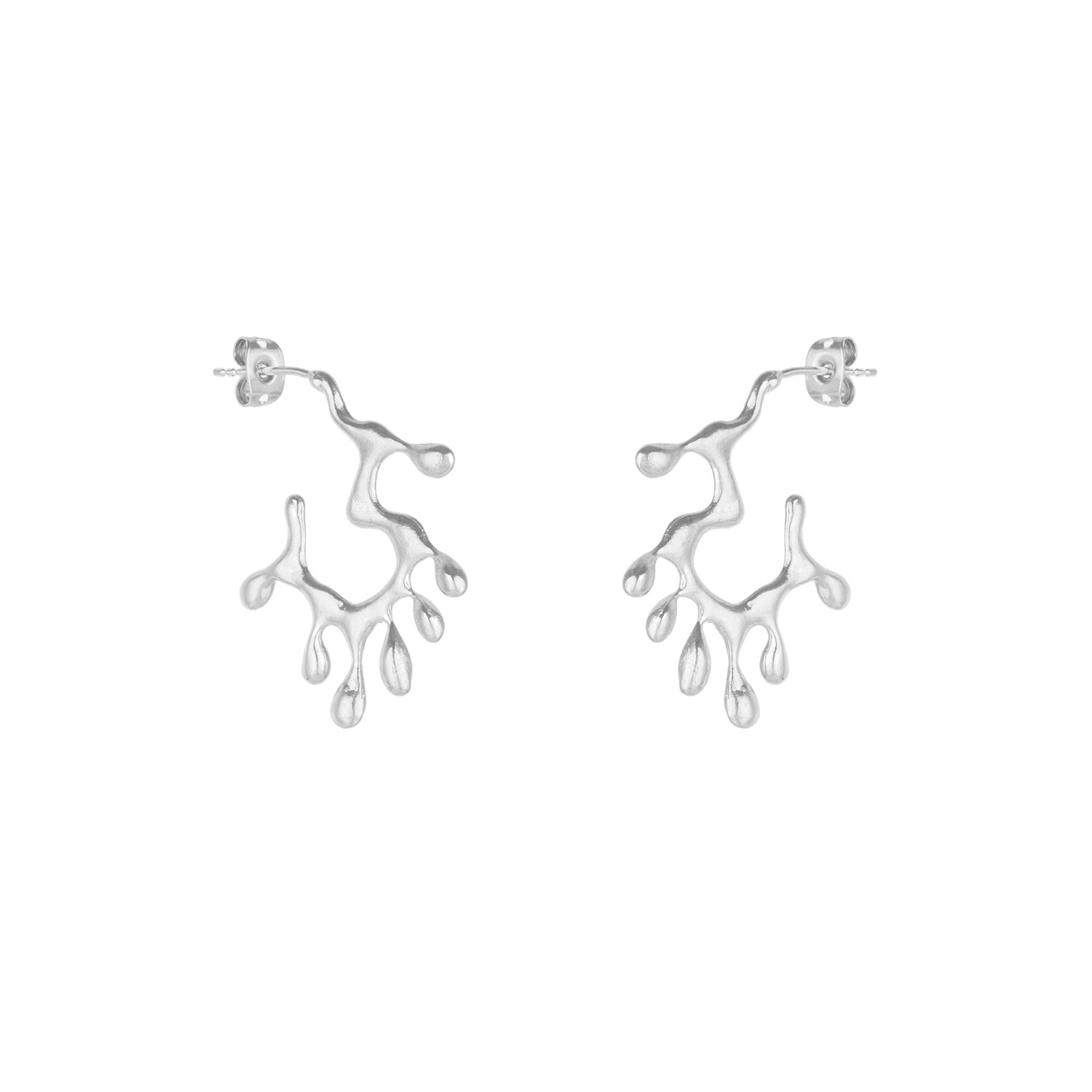 Melting And Dripping Irregular Silver Hoop Earrings