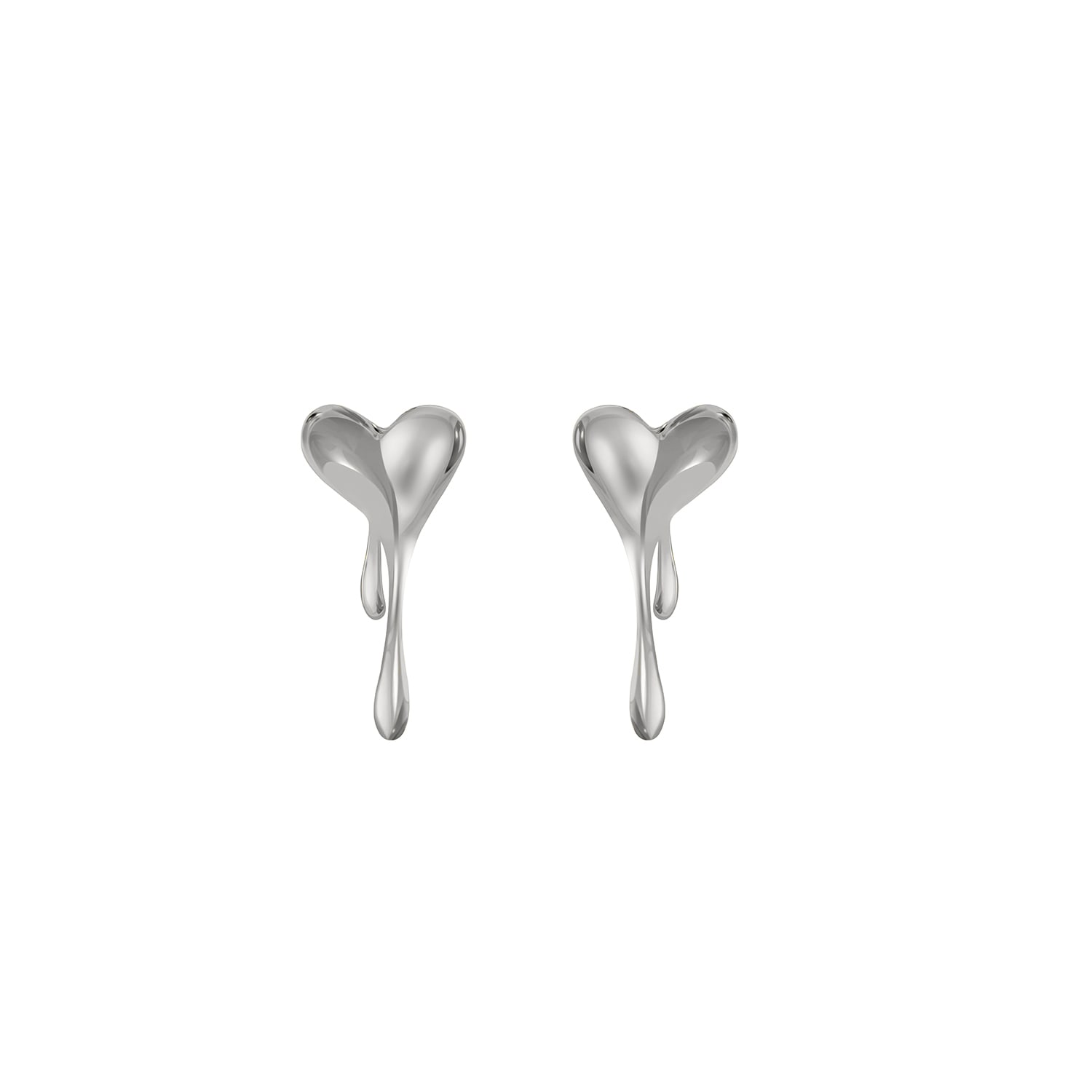 Melting Heart Solid Earrings - Silver