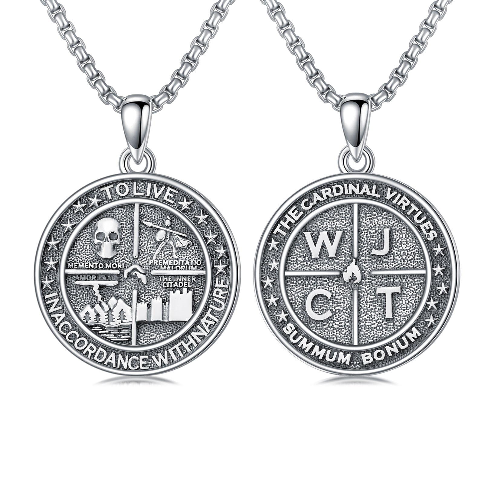 Memento Mori Necklace S925 Amor Fati Stoic Four Virtues Nature Jewelry Stoicism Gifts