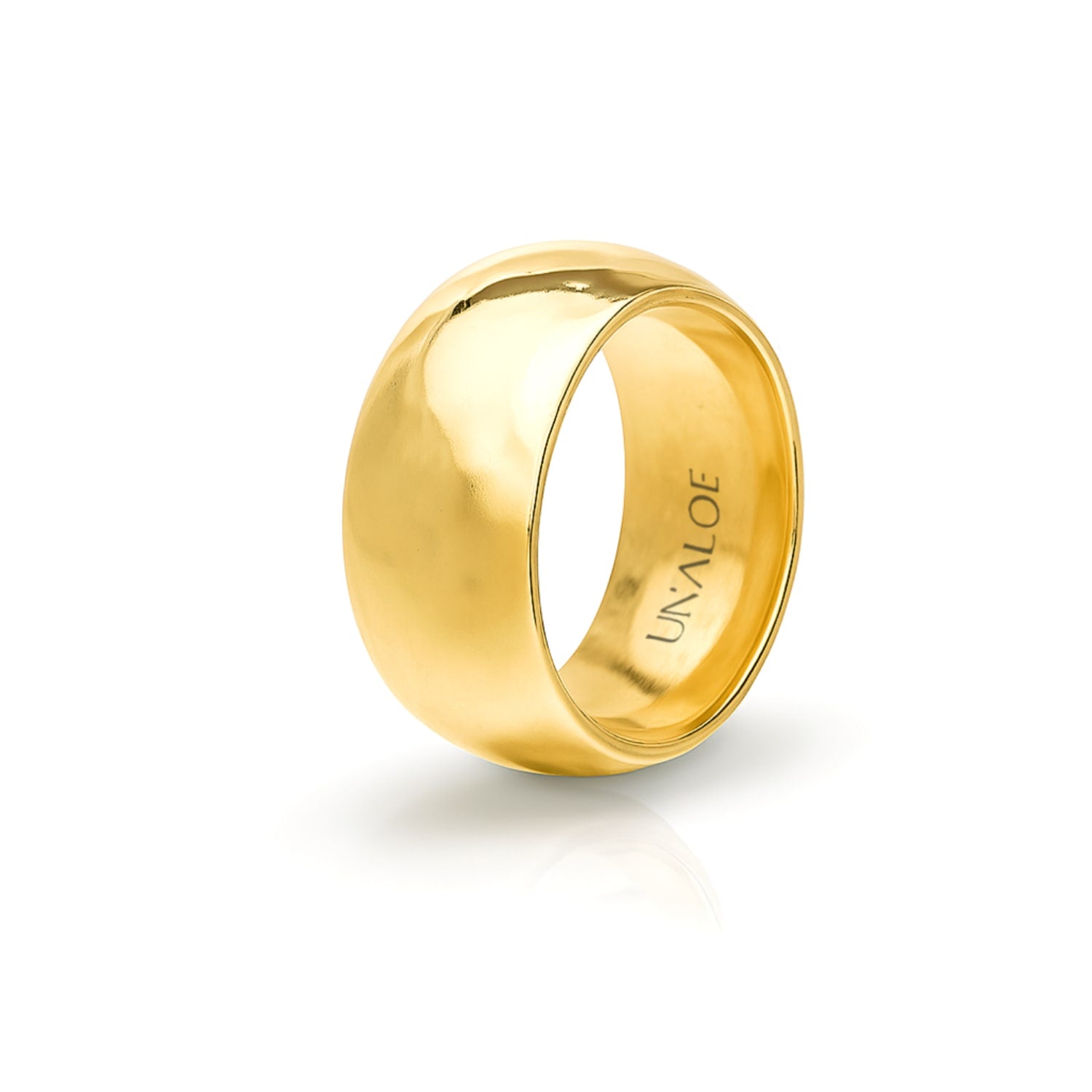 Women Wide Smooth Domed Sterling Silver Band With Gold Plating: Bold Elegance
